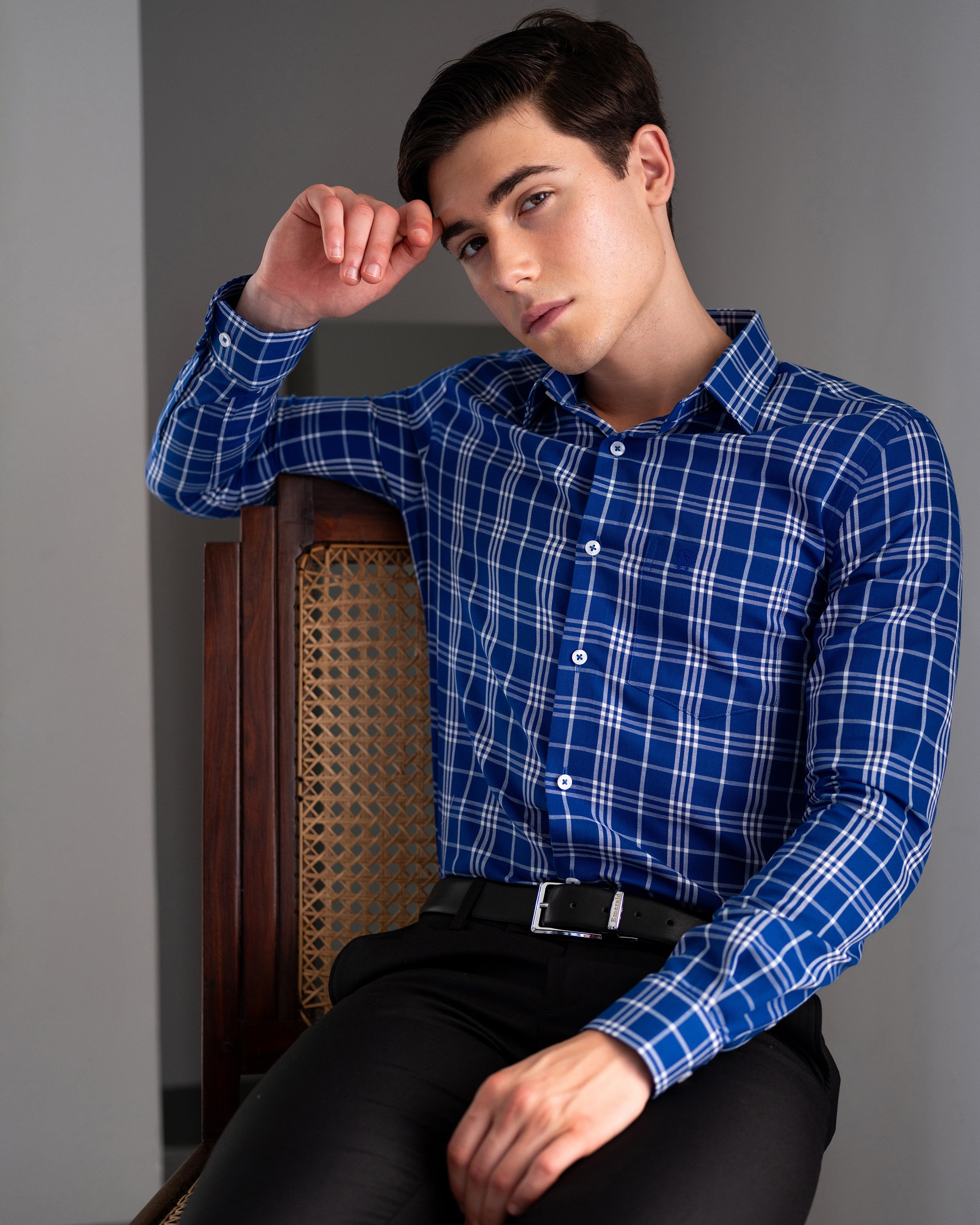 Emerald Corporate Checks Slim Fit-Princess Blue