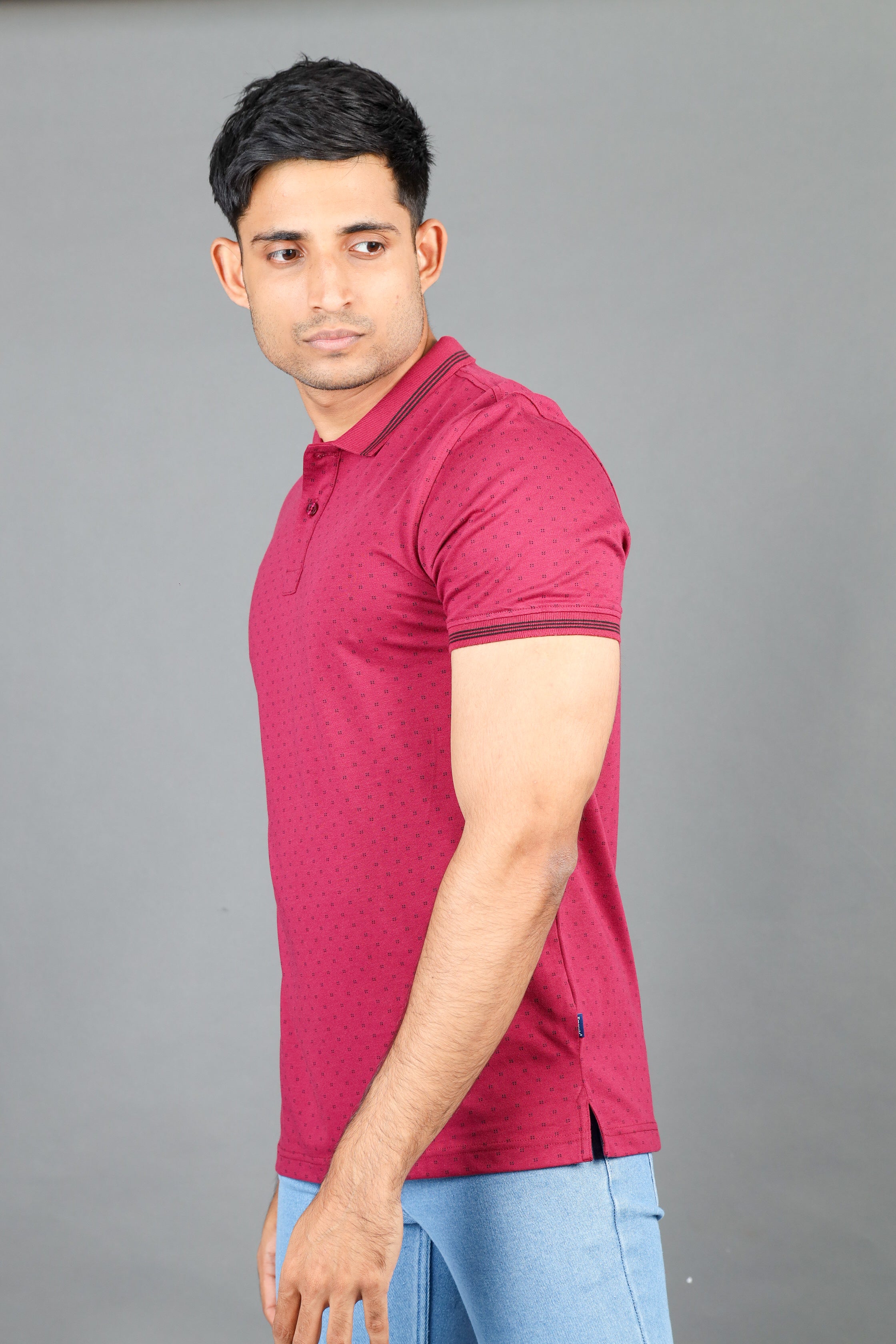 Polo Fusion Printed-Rose Red