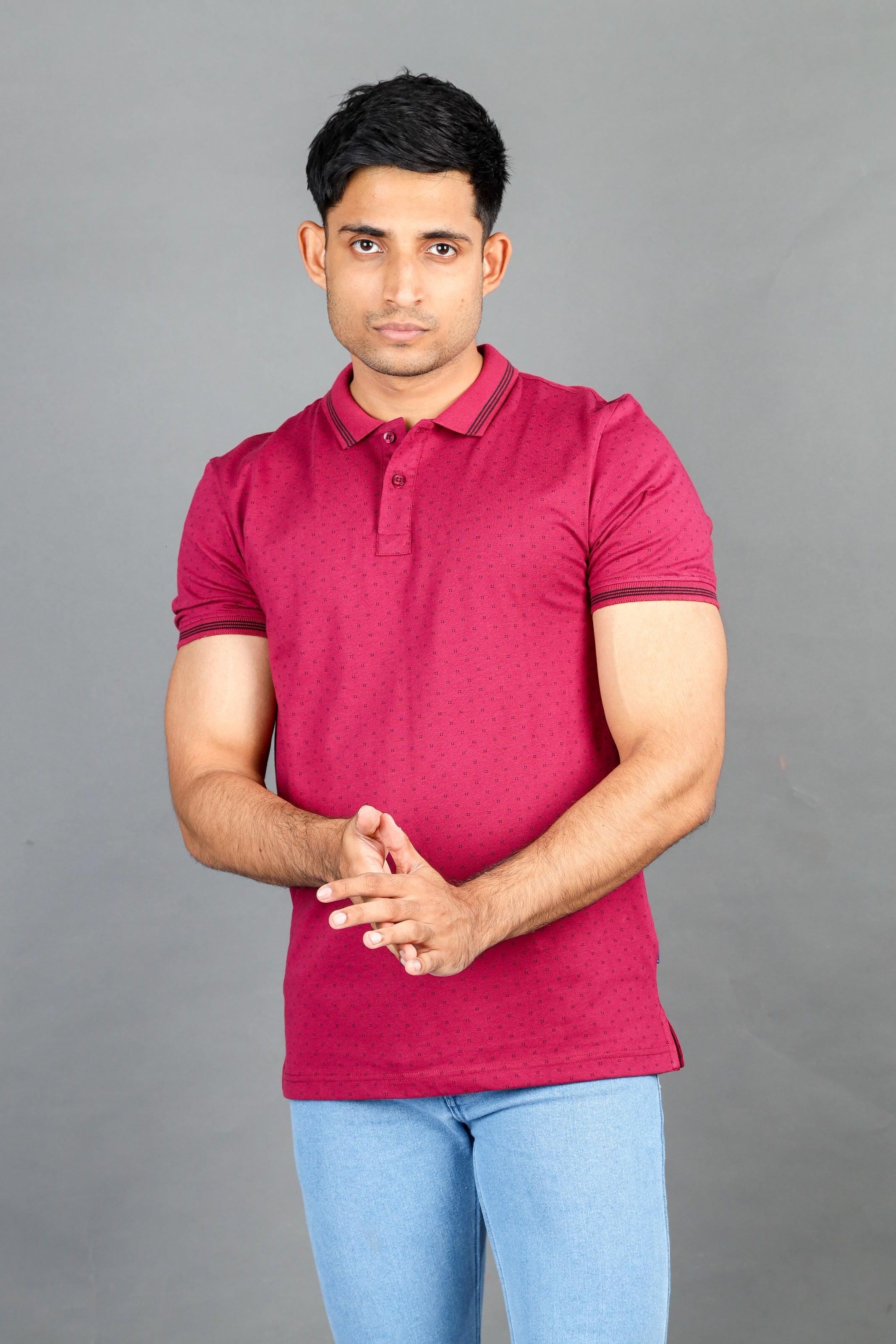 Polo Fusion Printed-Rose Red