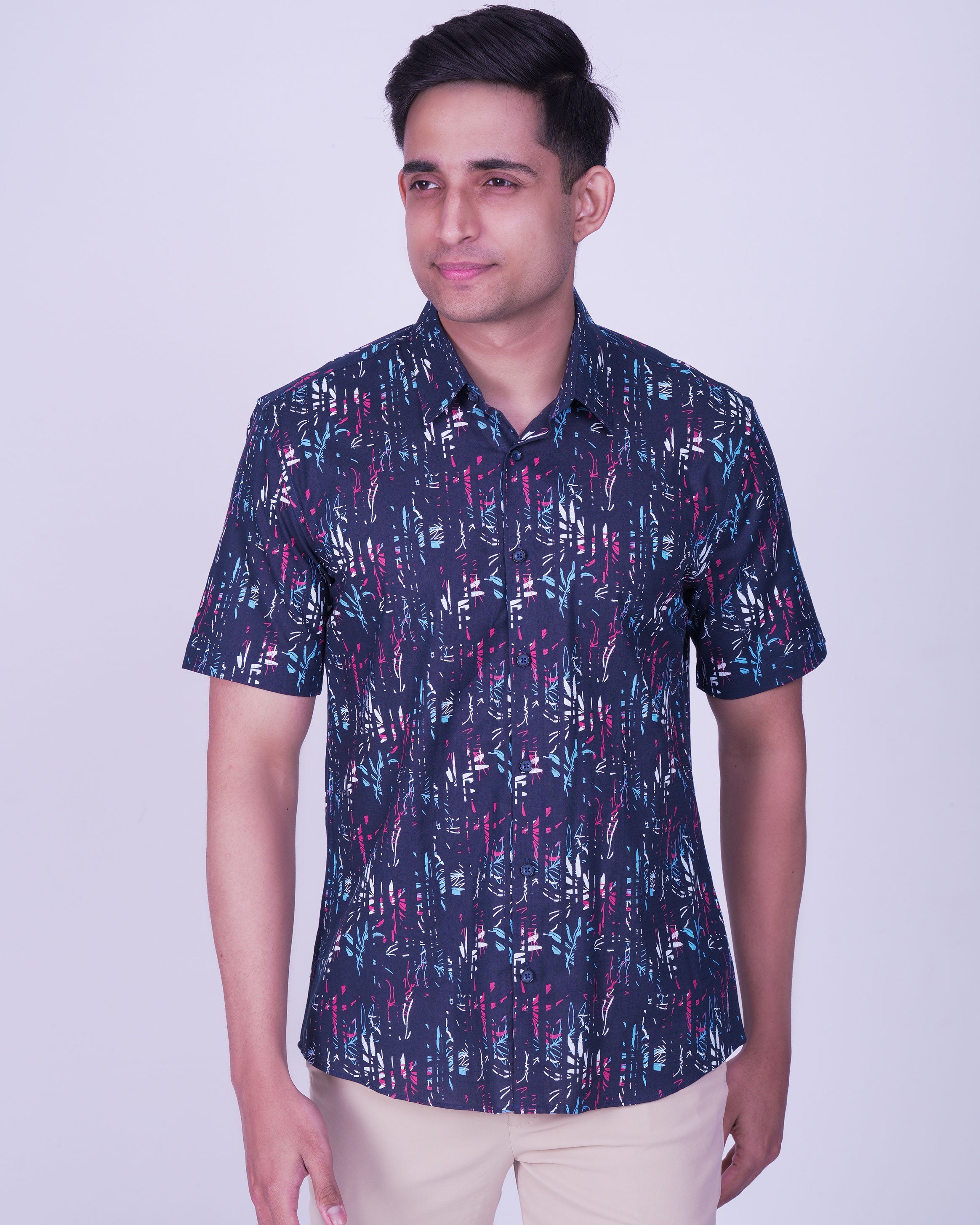 Emerald Casual Printed Leisure Fit-Navy