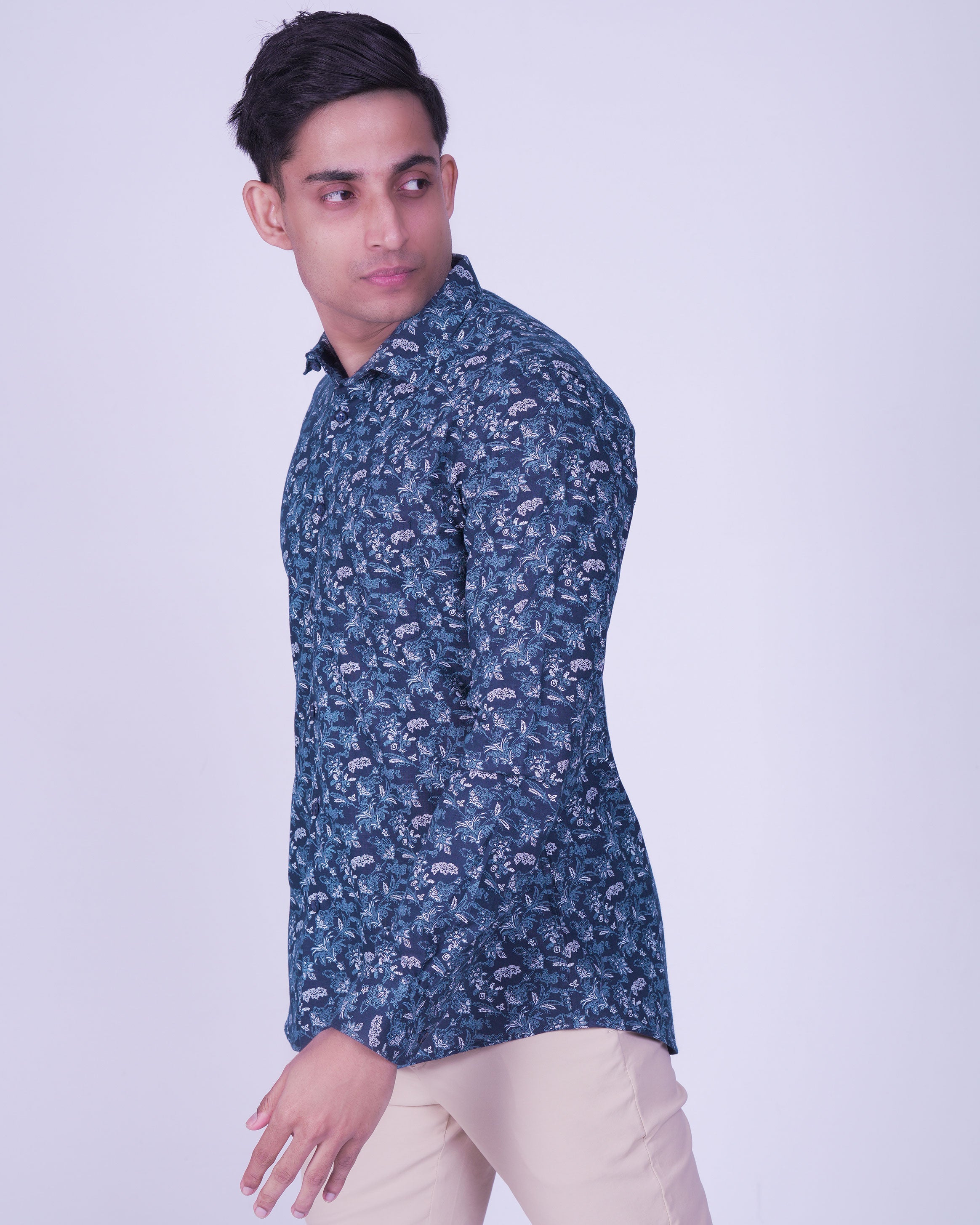 Emerald Casual Printed Slim Fit-Navy