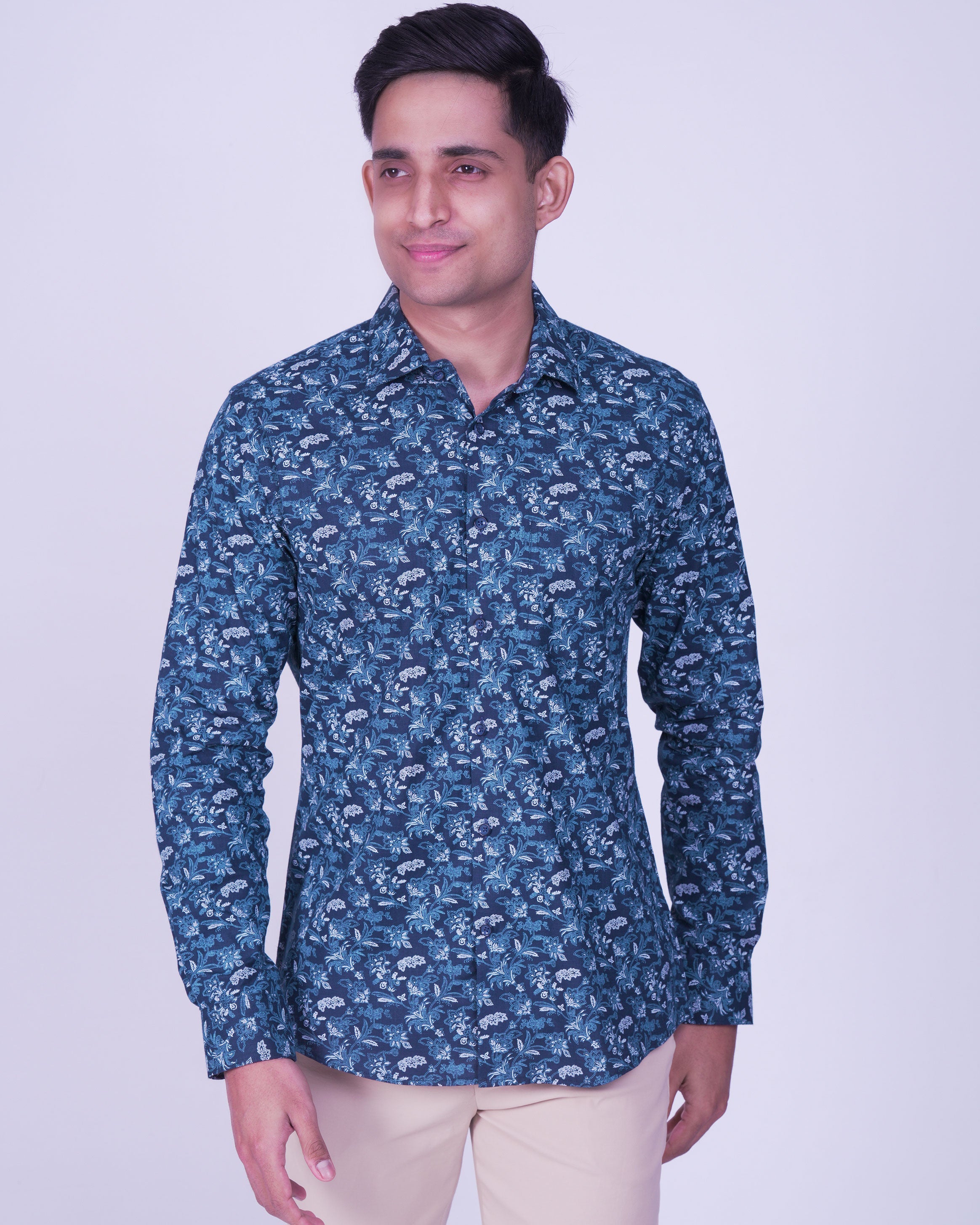 Emerald Casual Printed Slim Fit-Navy