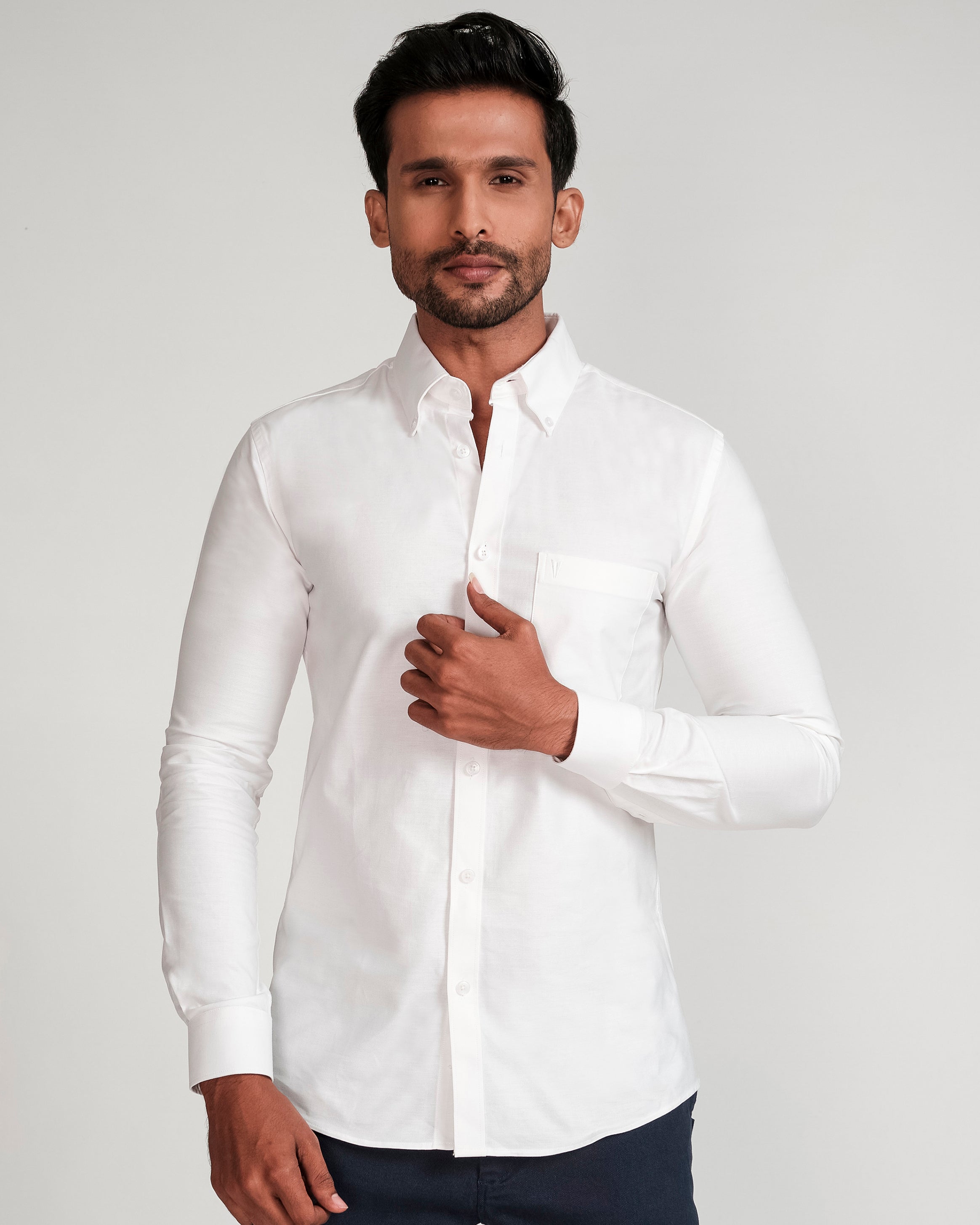 Emerald Active Solid Plain Slim Fit-White