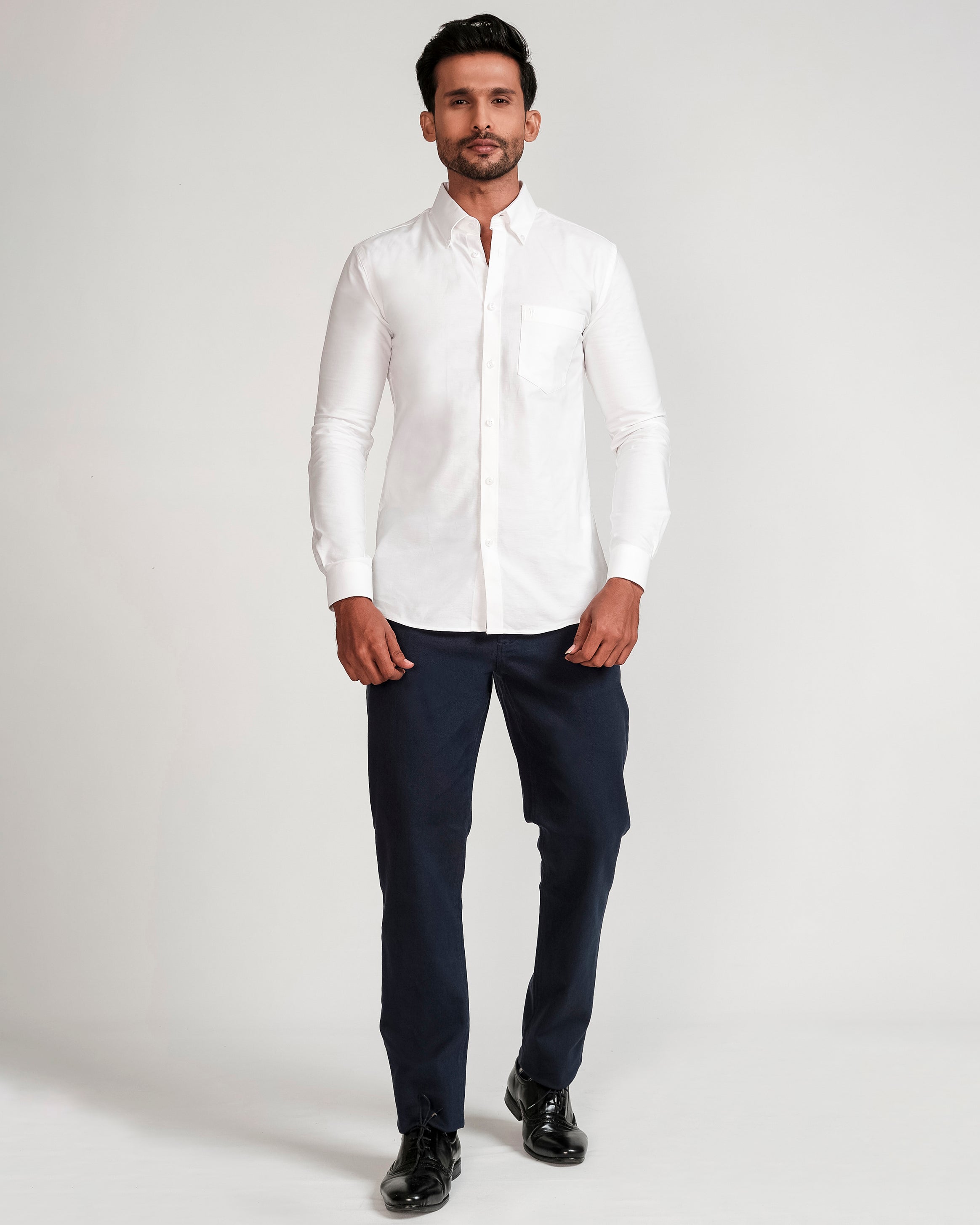 Emerald Active Solid Plain Slim Fit-White