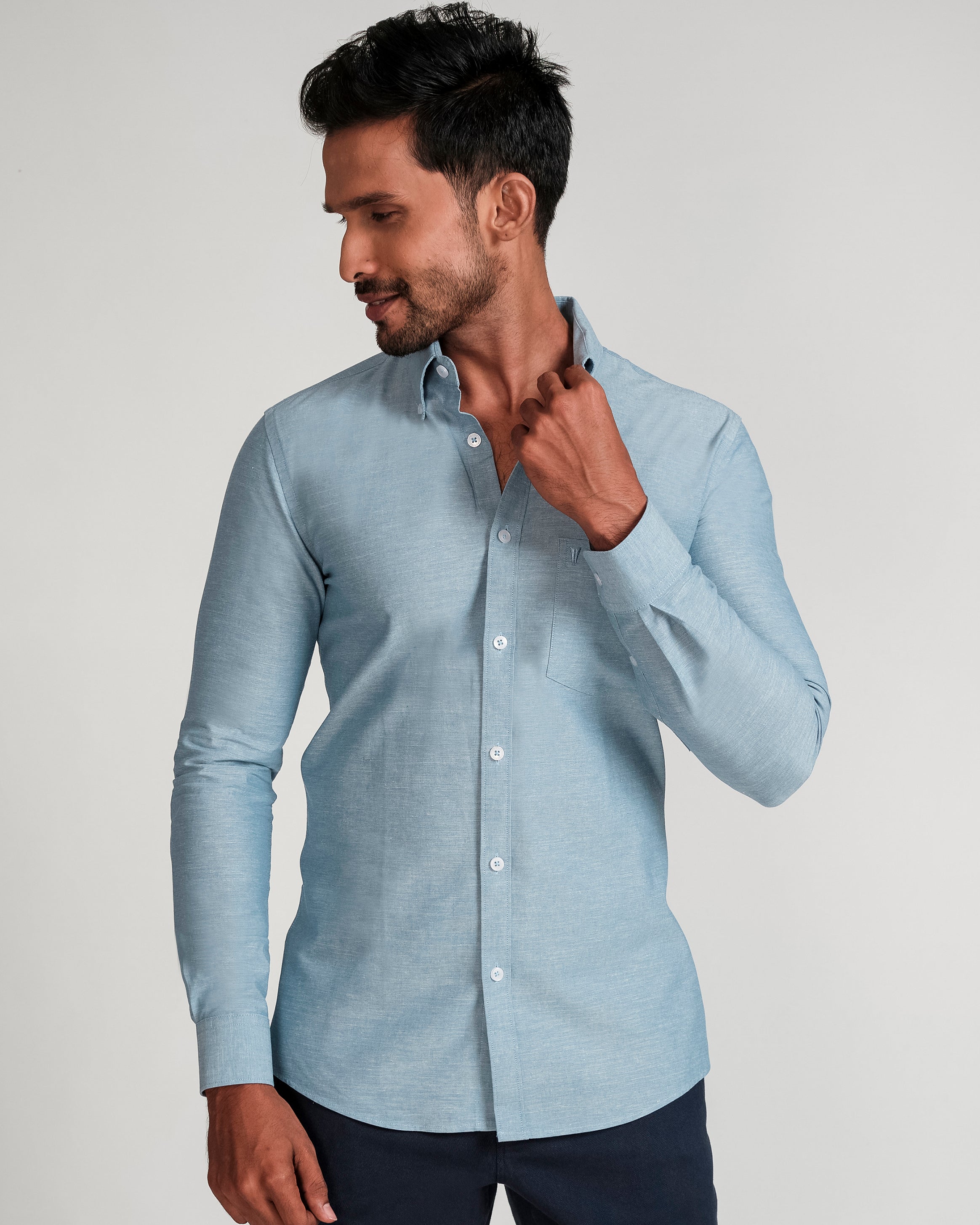 Emerald Active Solid Plain Slim Fit-Blue