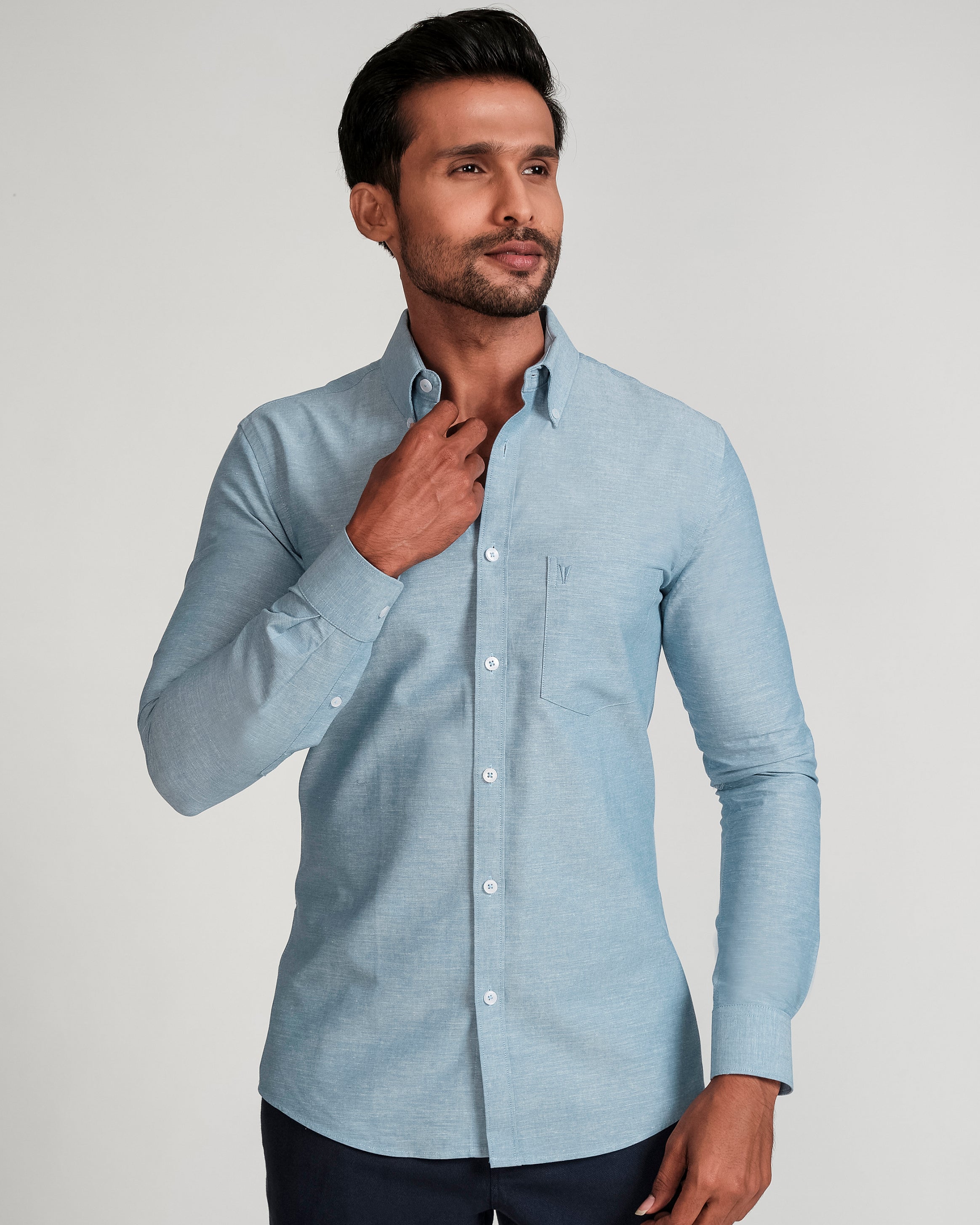 Emerald Active Solid Plain Slim Fit-Blue