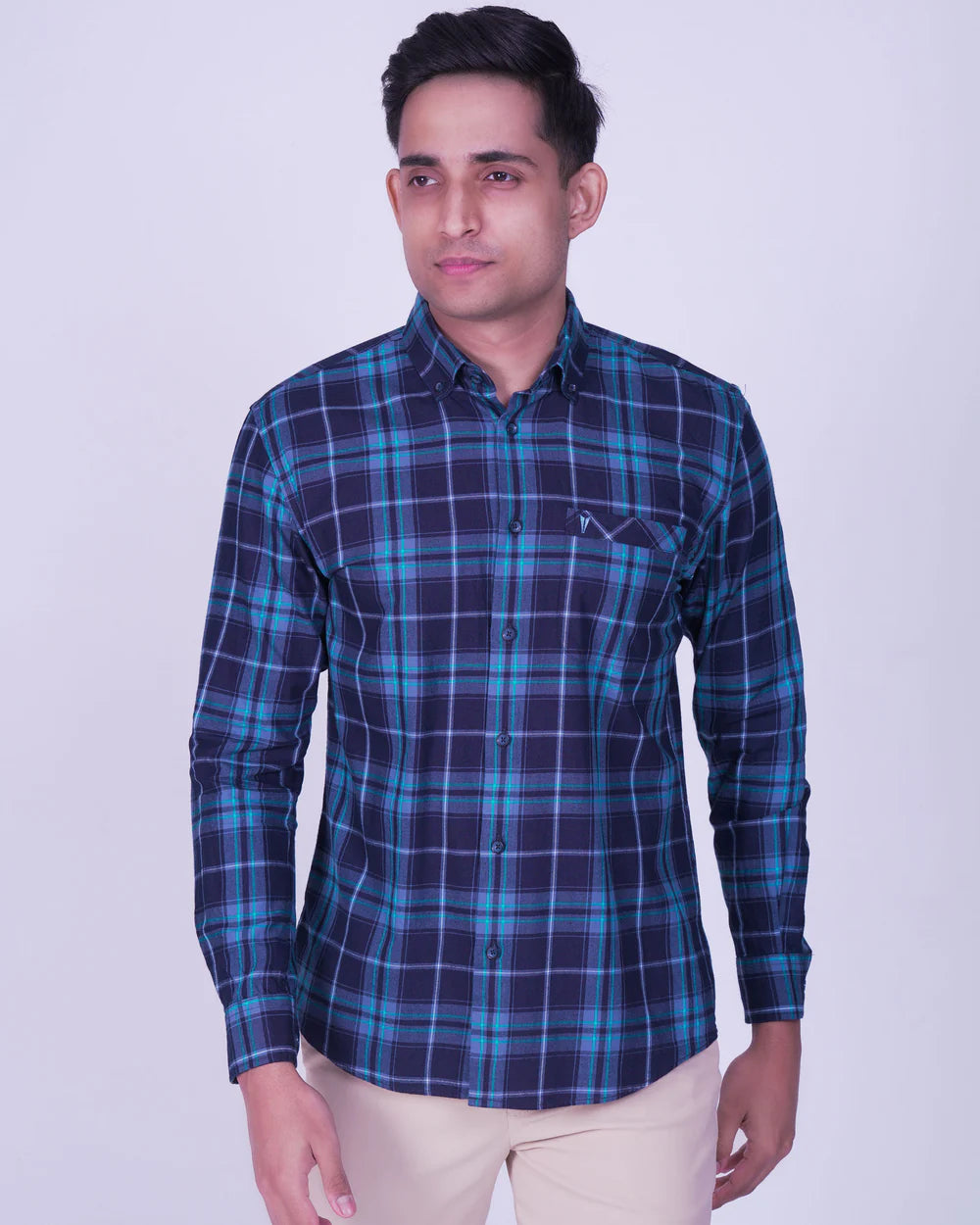 Emerald Active Checks Regular Fit-Enamel Blue