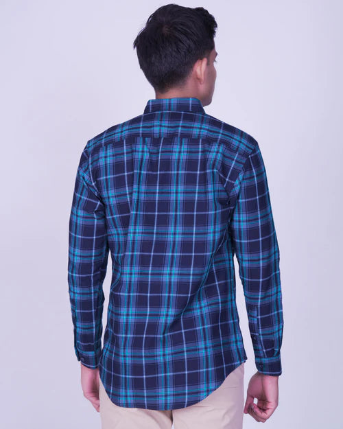 Emerald Active Checks Regular Fit-Enamel Blue