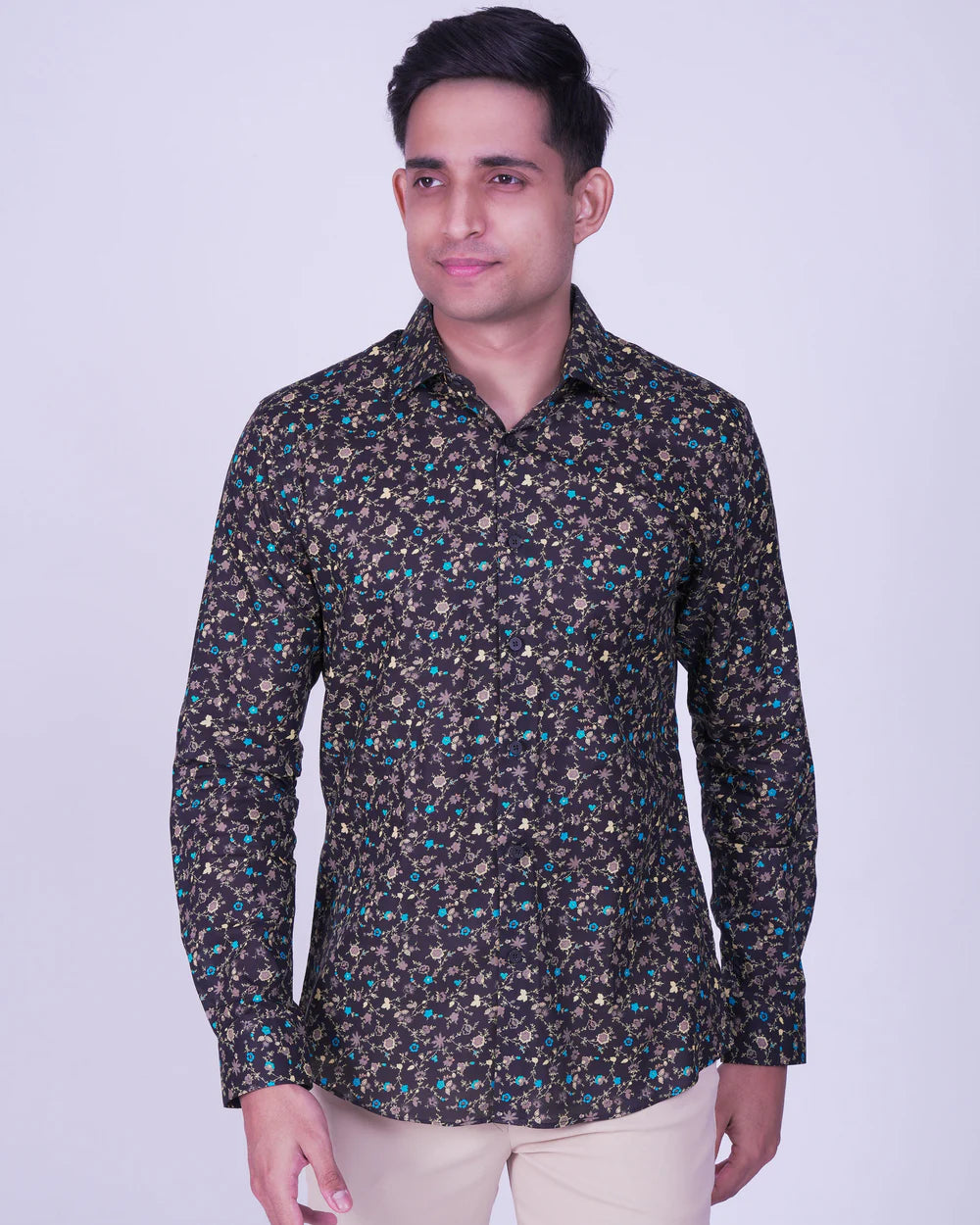 Emerald Evening Printed Slim Fit-Black