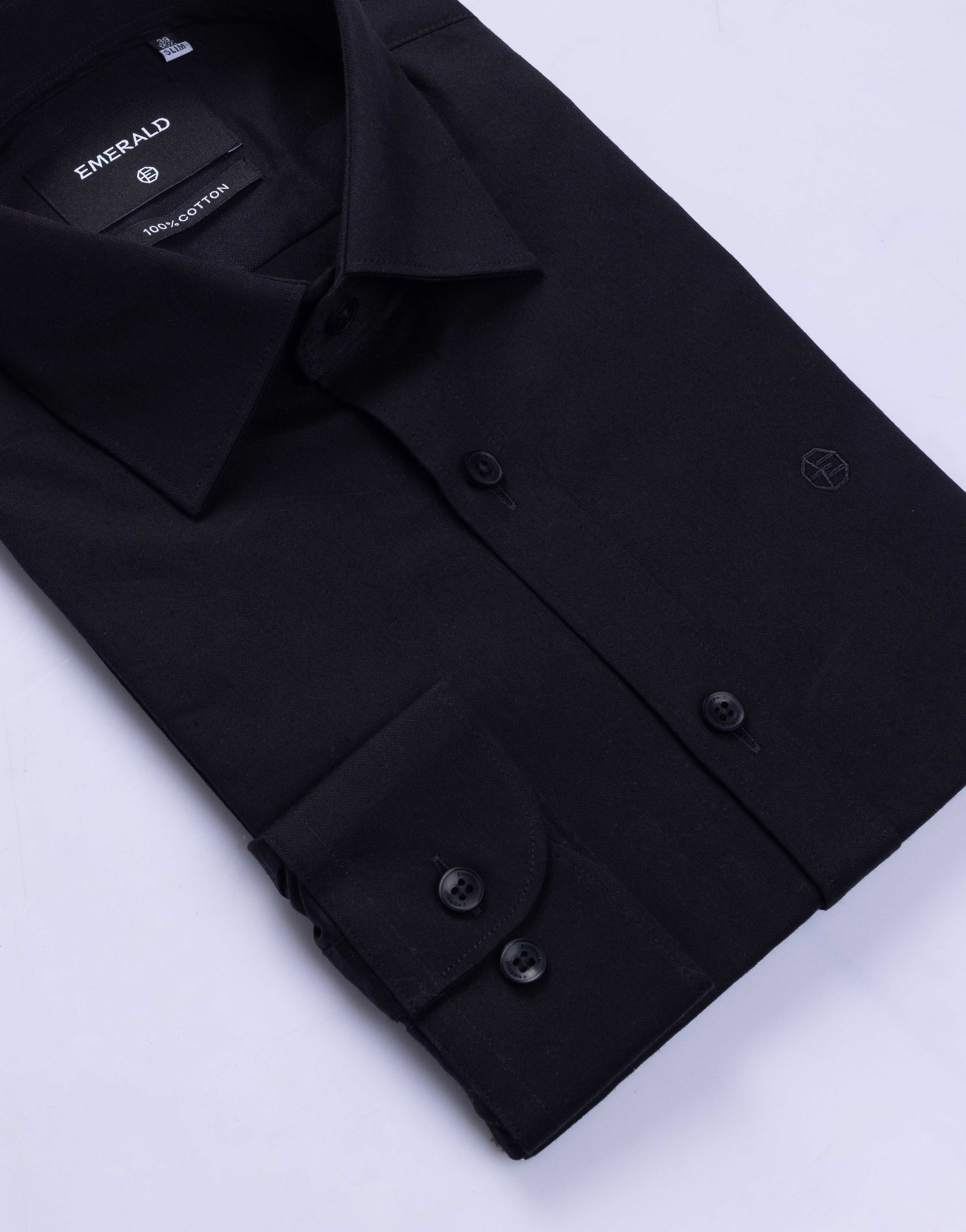 Emerald Evening Plain Slim Fit Fs- Black