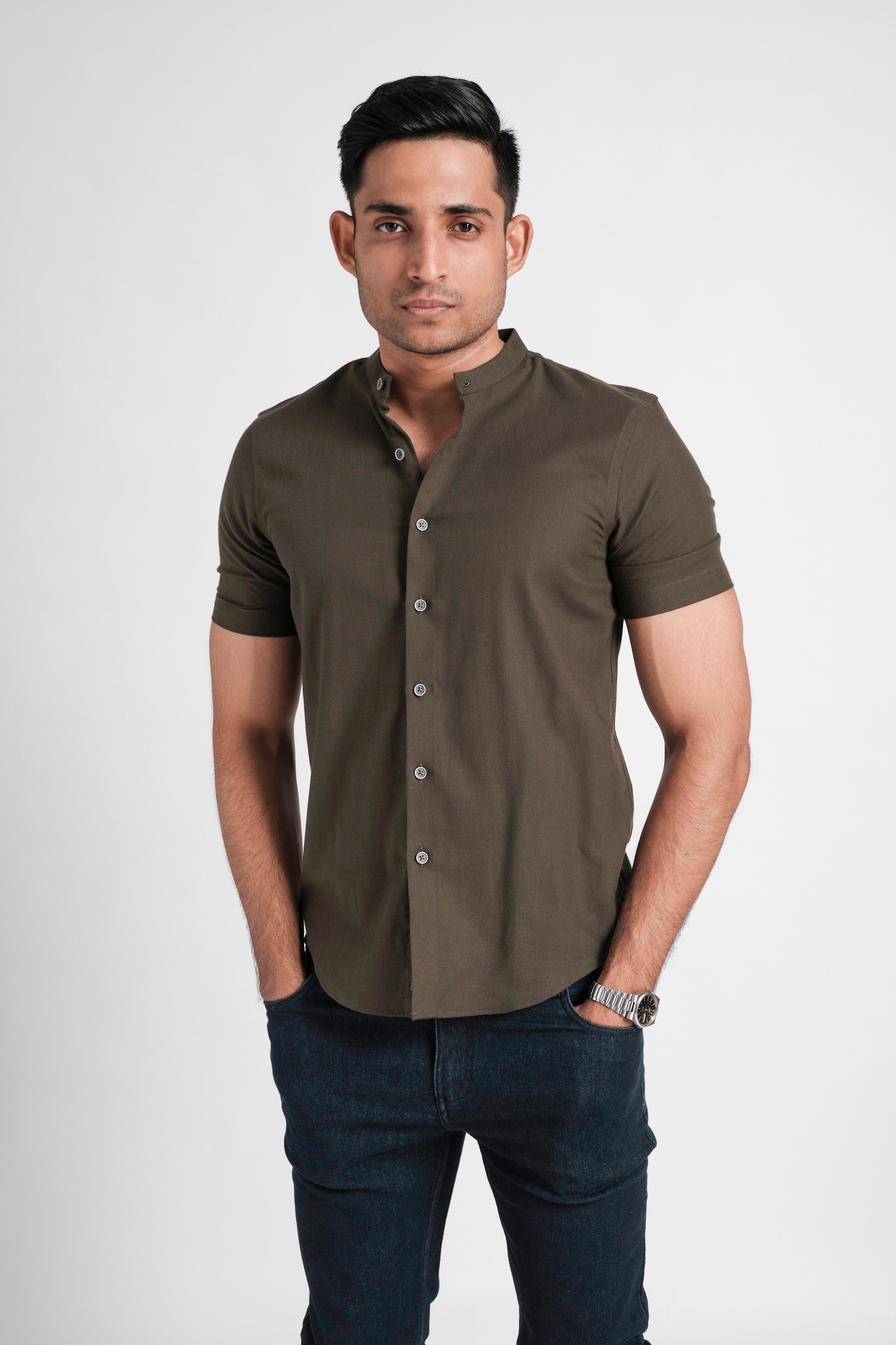 Focuss Dobby Slim Fit-Olive