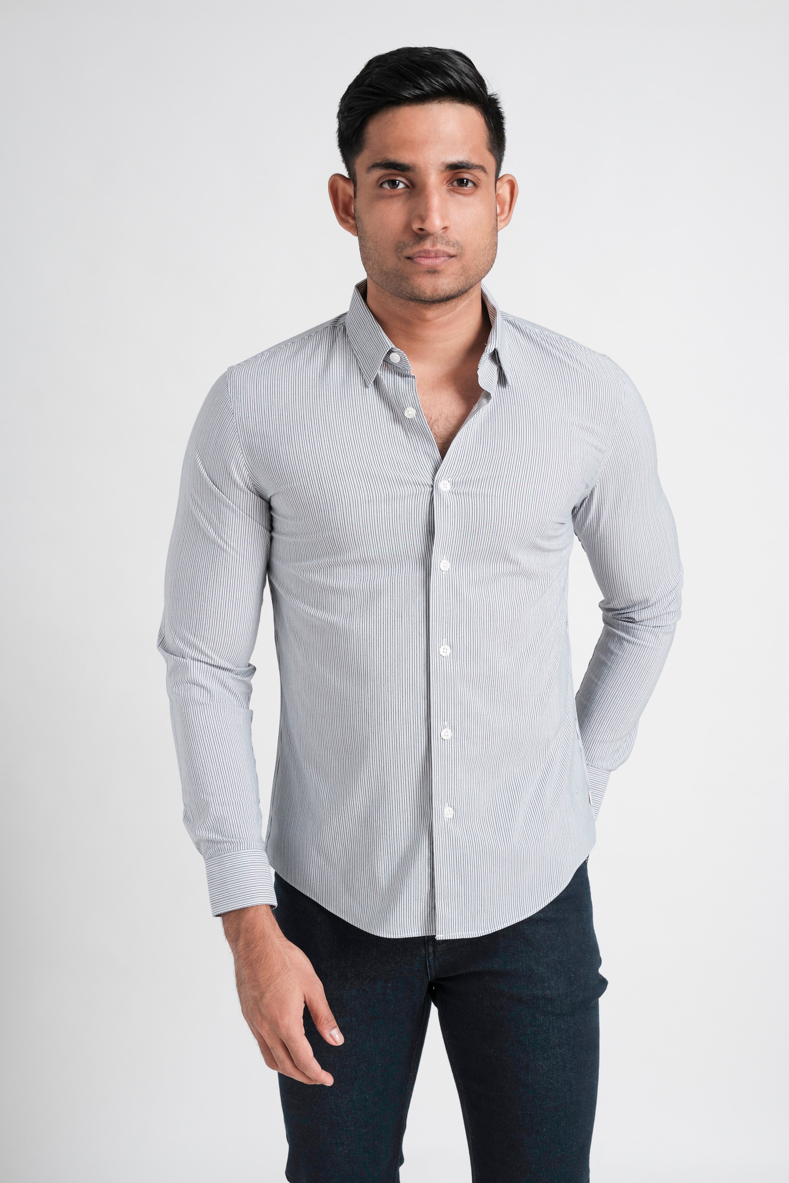 Focuss Stripe Slim Fit-Dapple Grey
