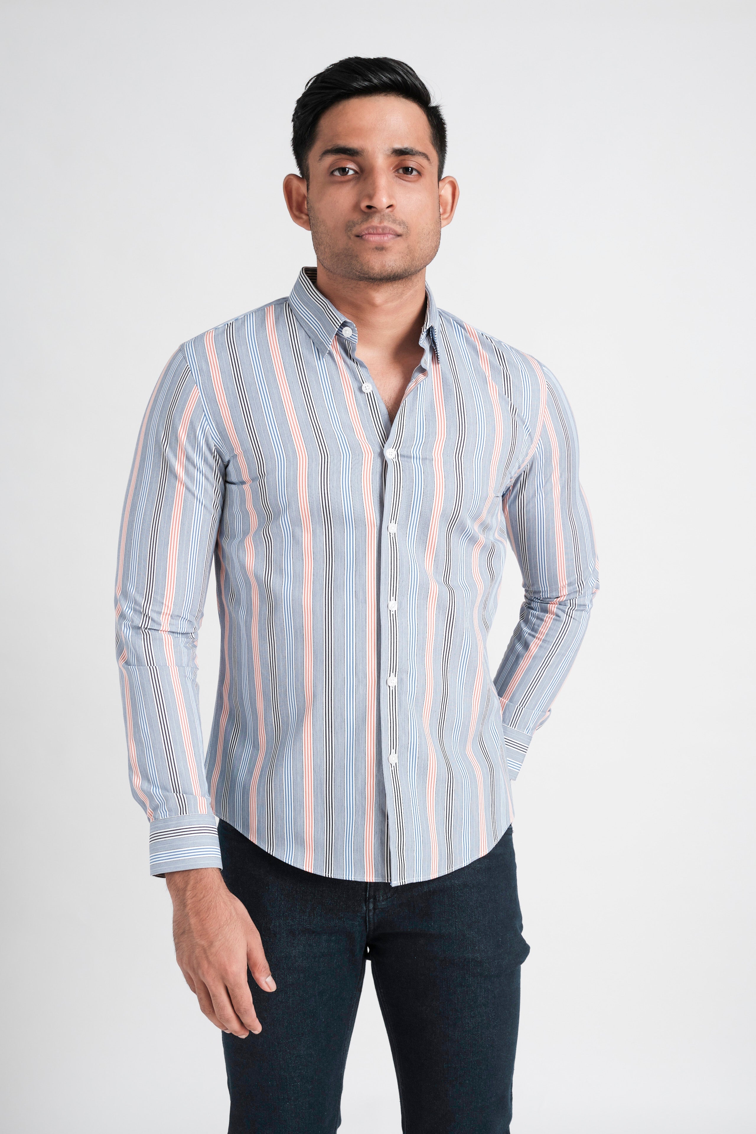 Focuss Stripe Slim Fit-Victoria Blue