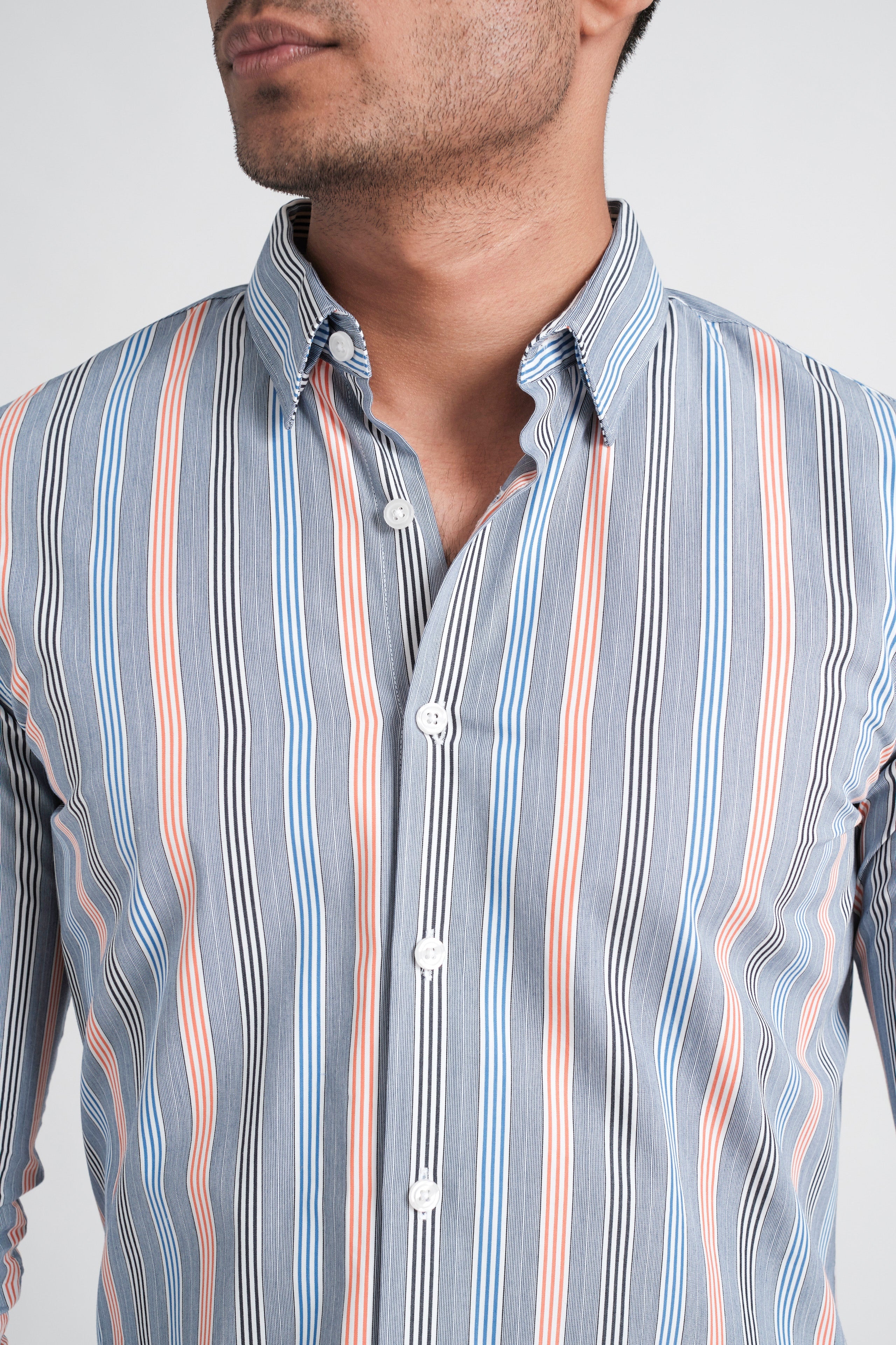 Focuss Stripe Slim Fit-Victoria Blue