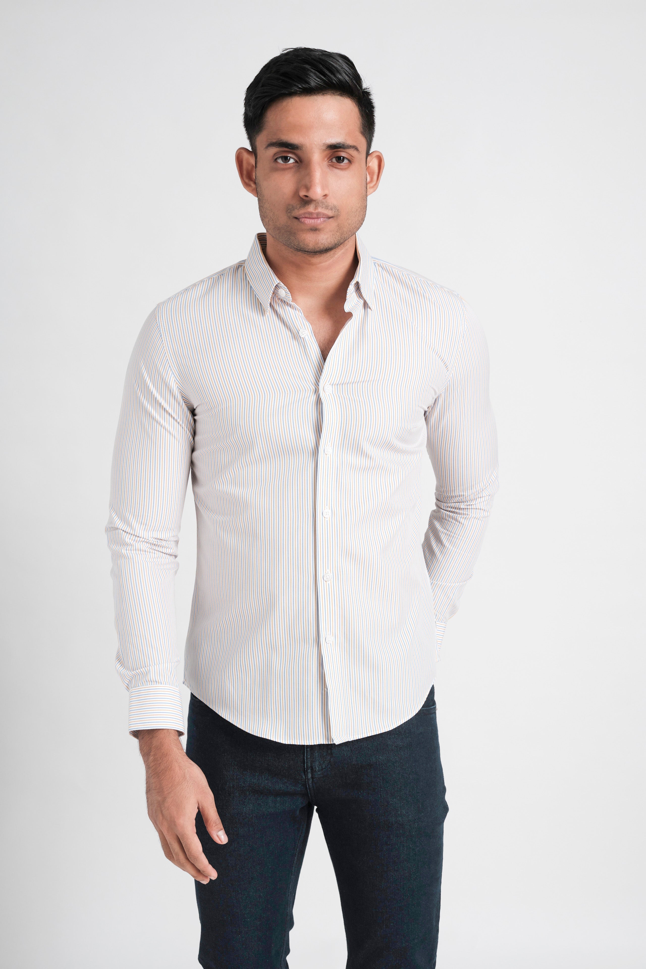 Focuss Stripe Slim Fit-Brown Doeskin