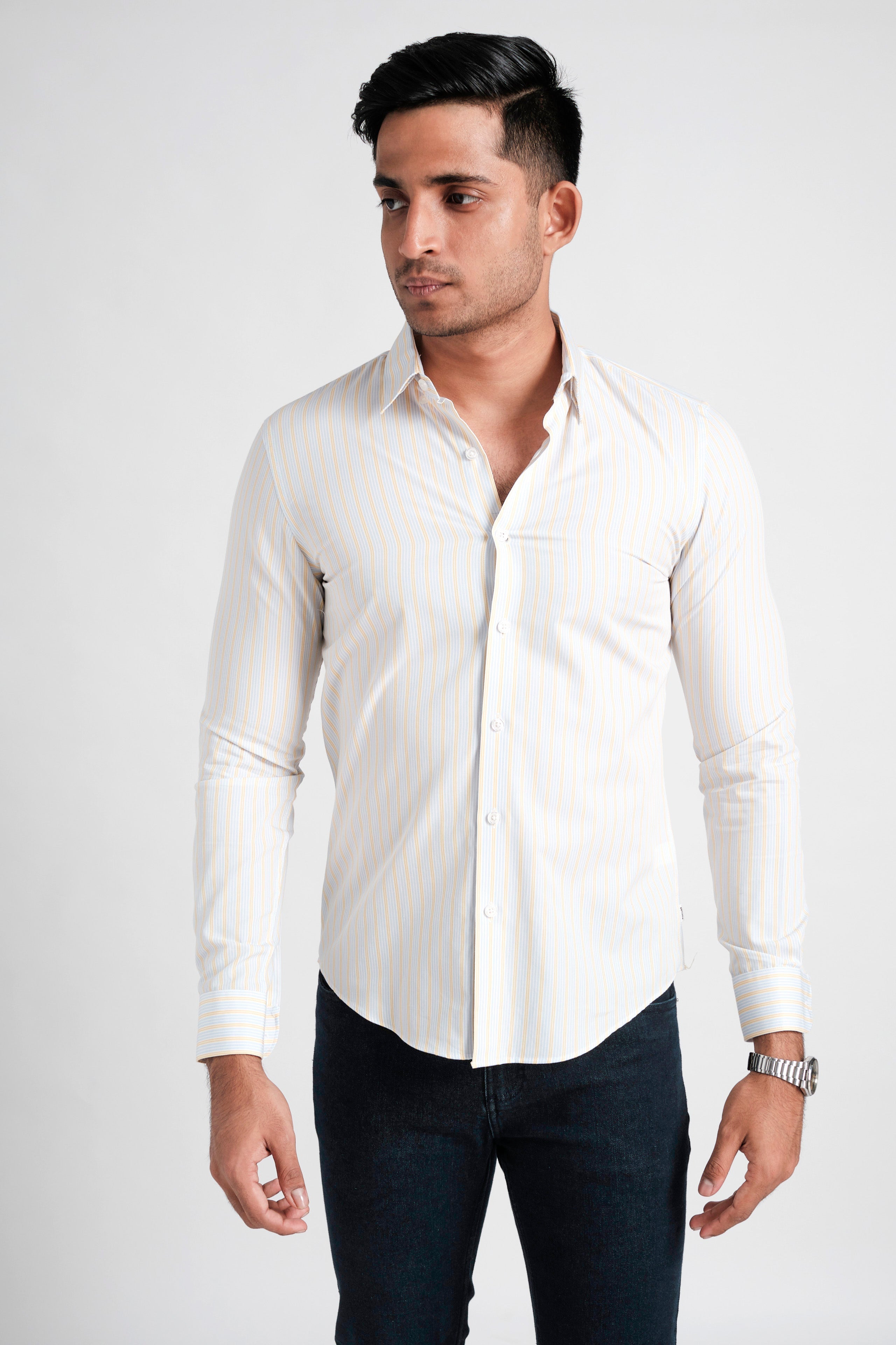 Focuss Stripe Slim Fit-Honey