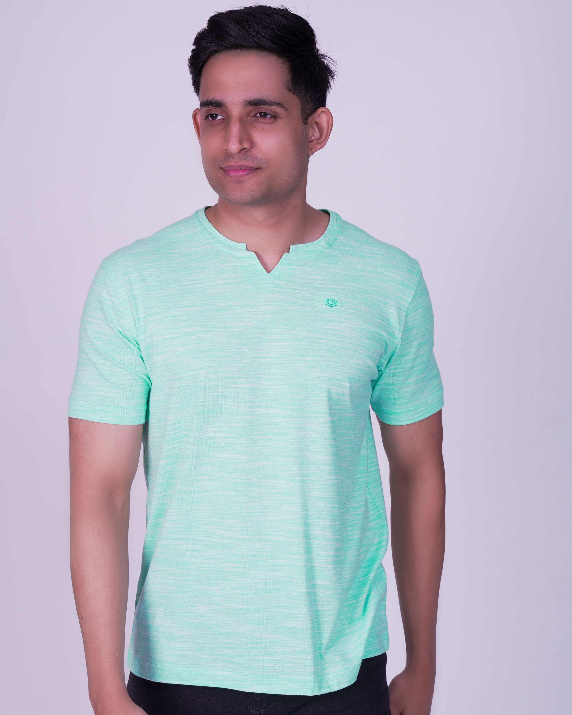 Emerald Plain Curve Neck tee-Soothing Sea