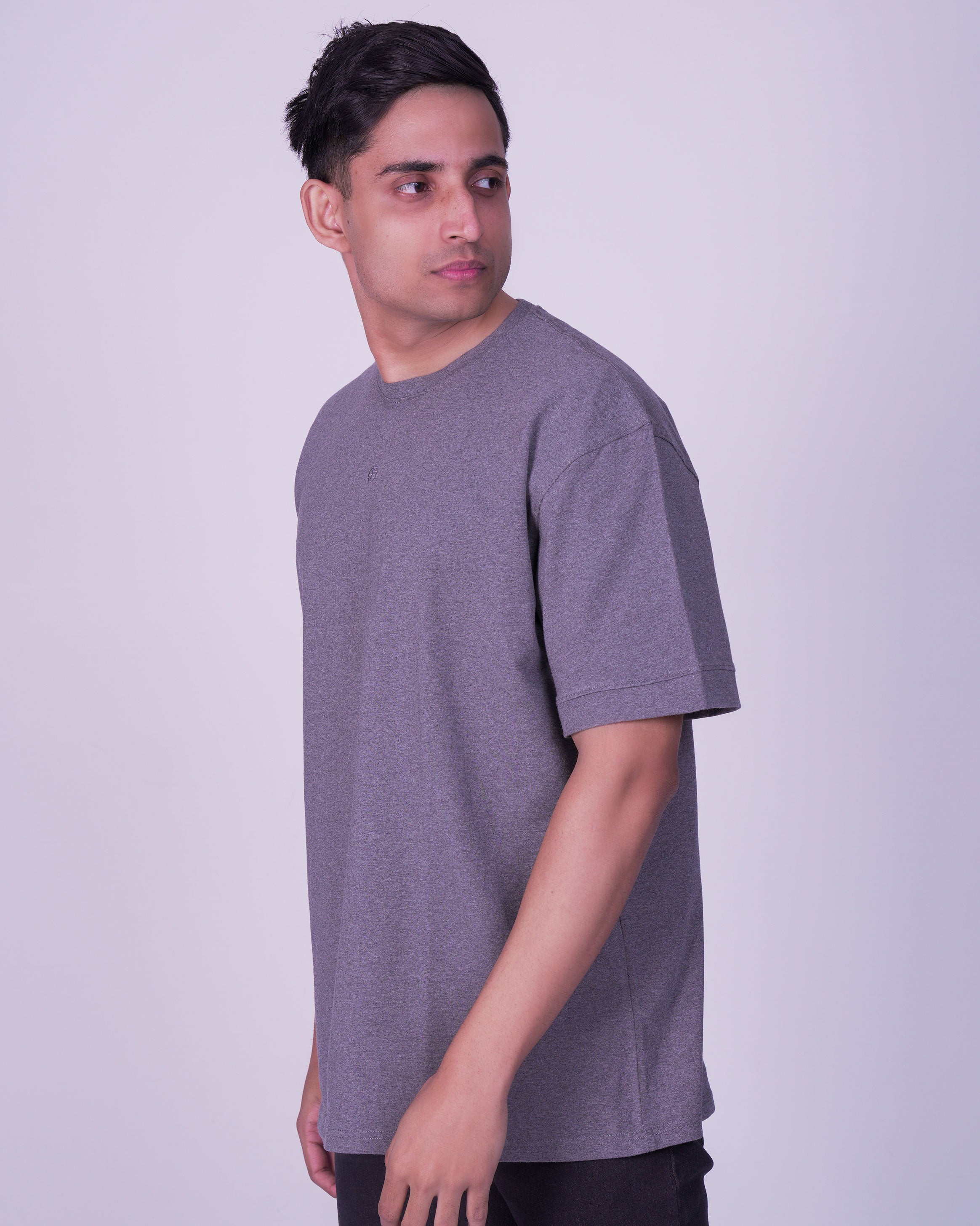 Emerald Oversized Plain Crew Neck Tee-Charcoal
