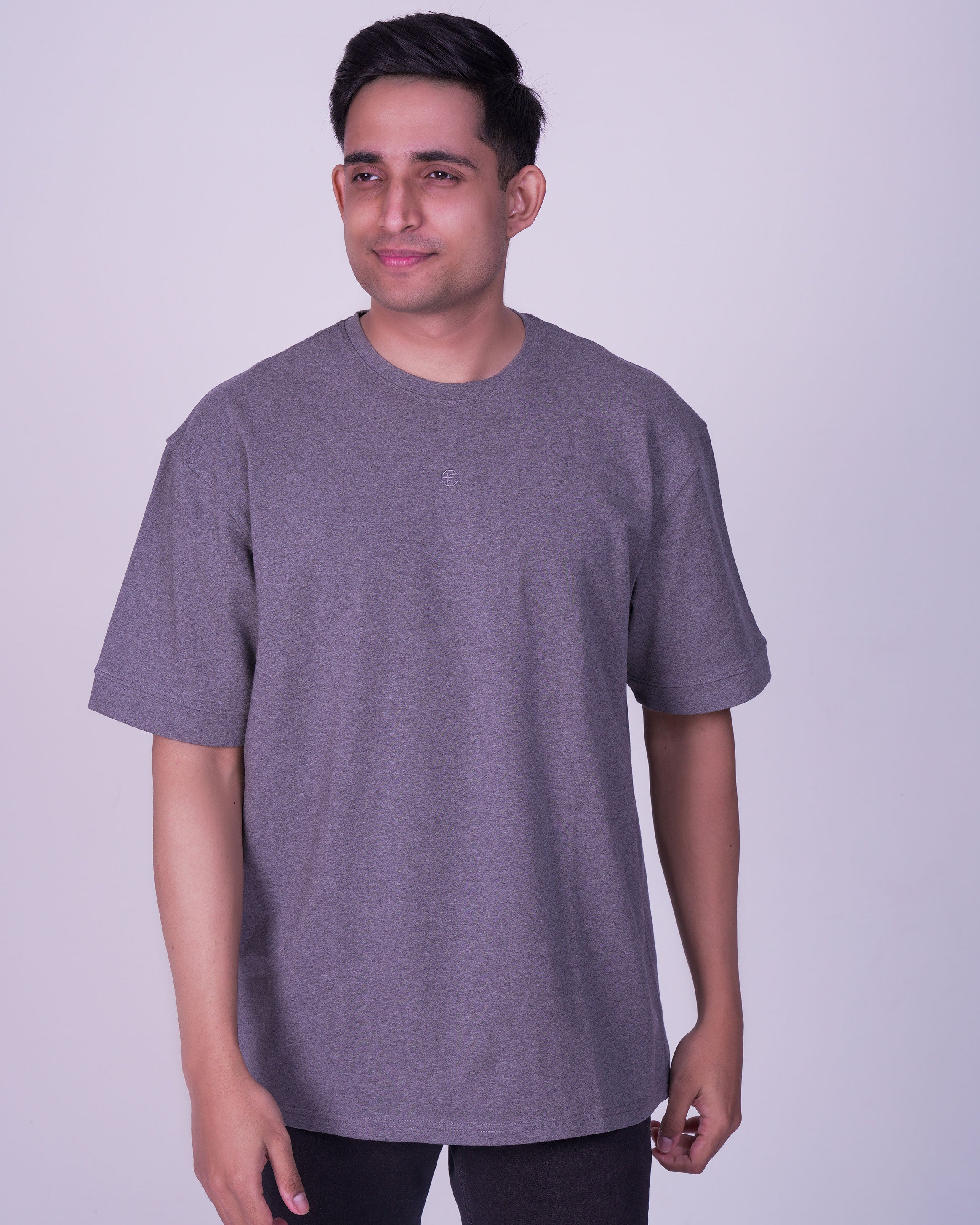 Emerald Oversized Plain Crew Neck Tee-Charcoal