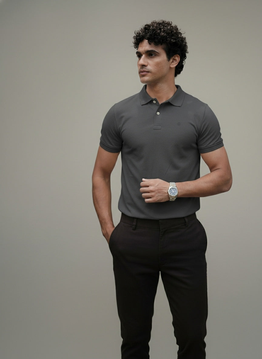 EMERALD POLO SLIM FIT- CASTOR GRAY