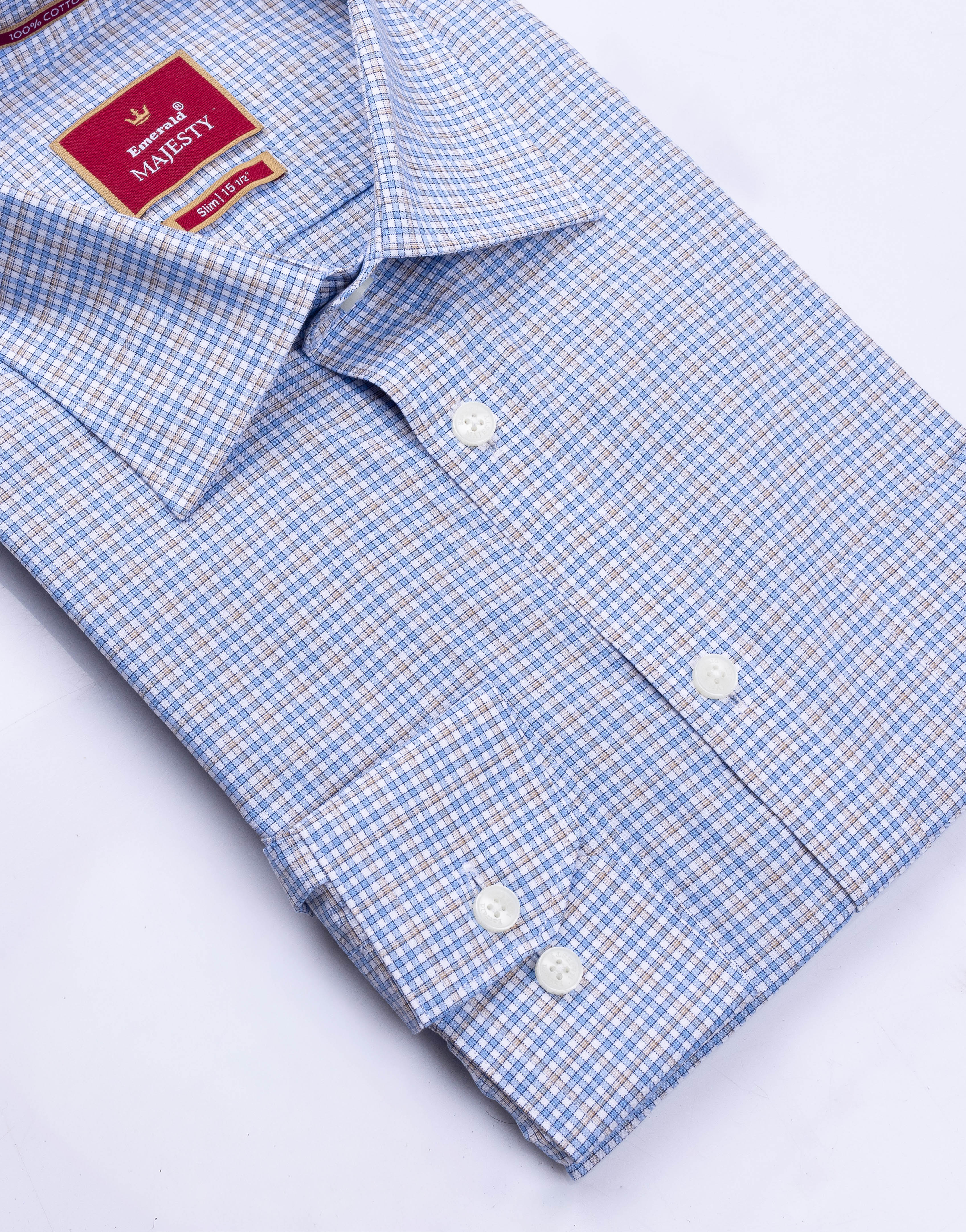 Emerald Majesty Checks Slim Fit - Blue Marina