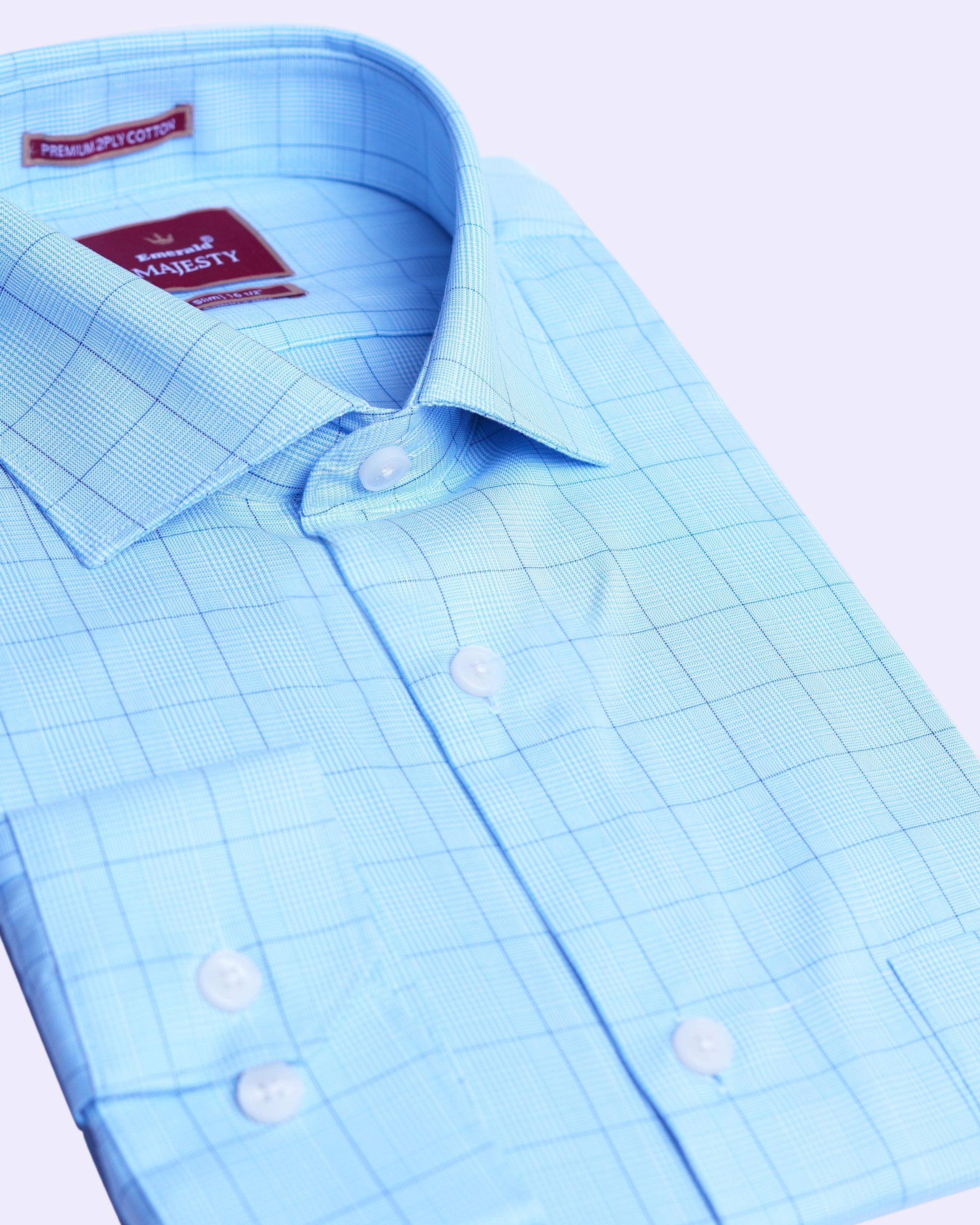 Emerald Majesty Checks Slim Fit - Sky Blue
