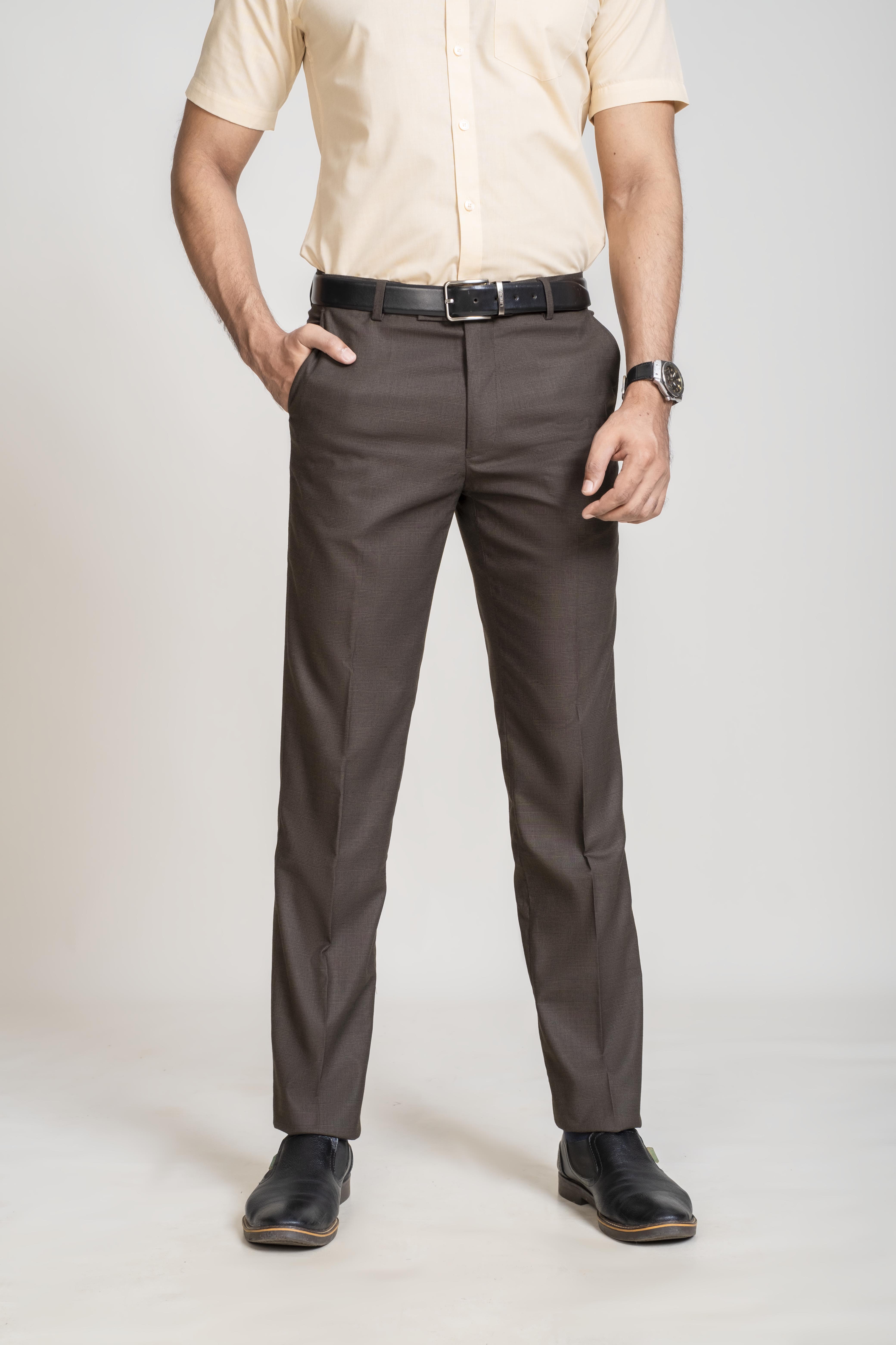 Emerald Trouser Checks Slim Fit - Brown