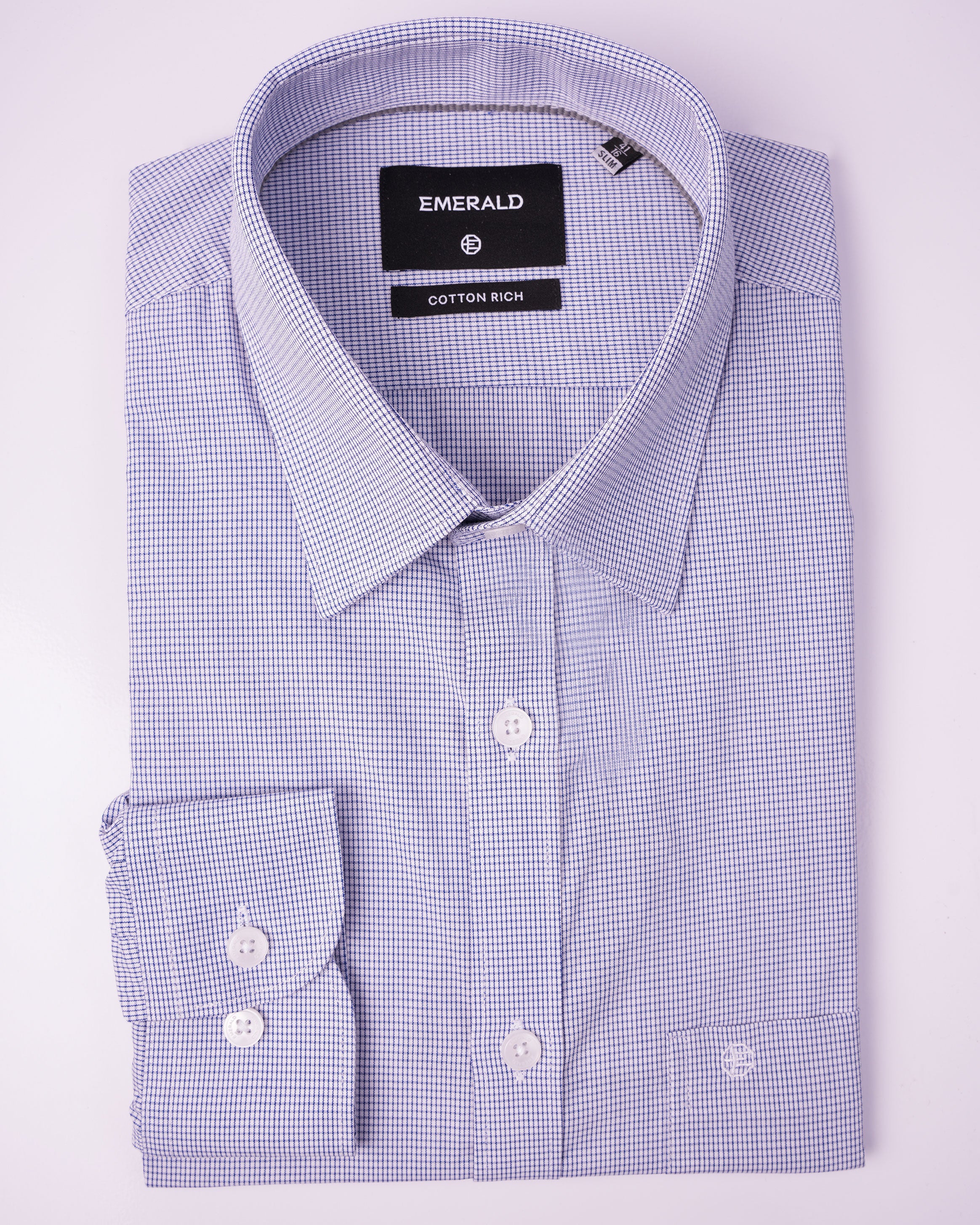 EMERALD FORMAL MICRO CHECKS SLIM FS-Baby Blue