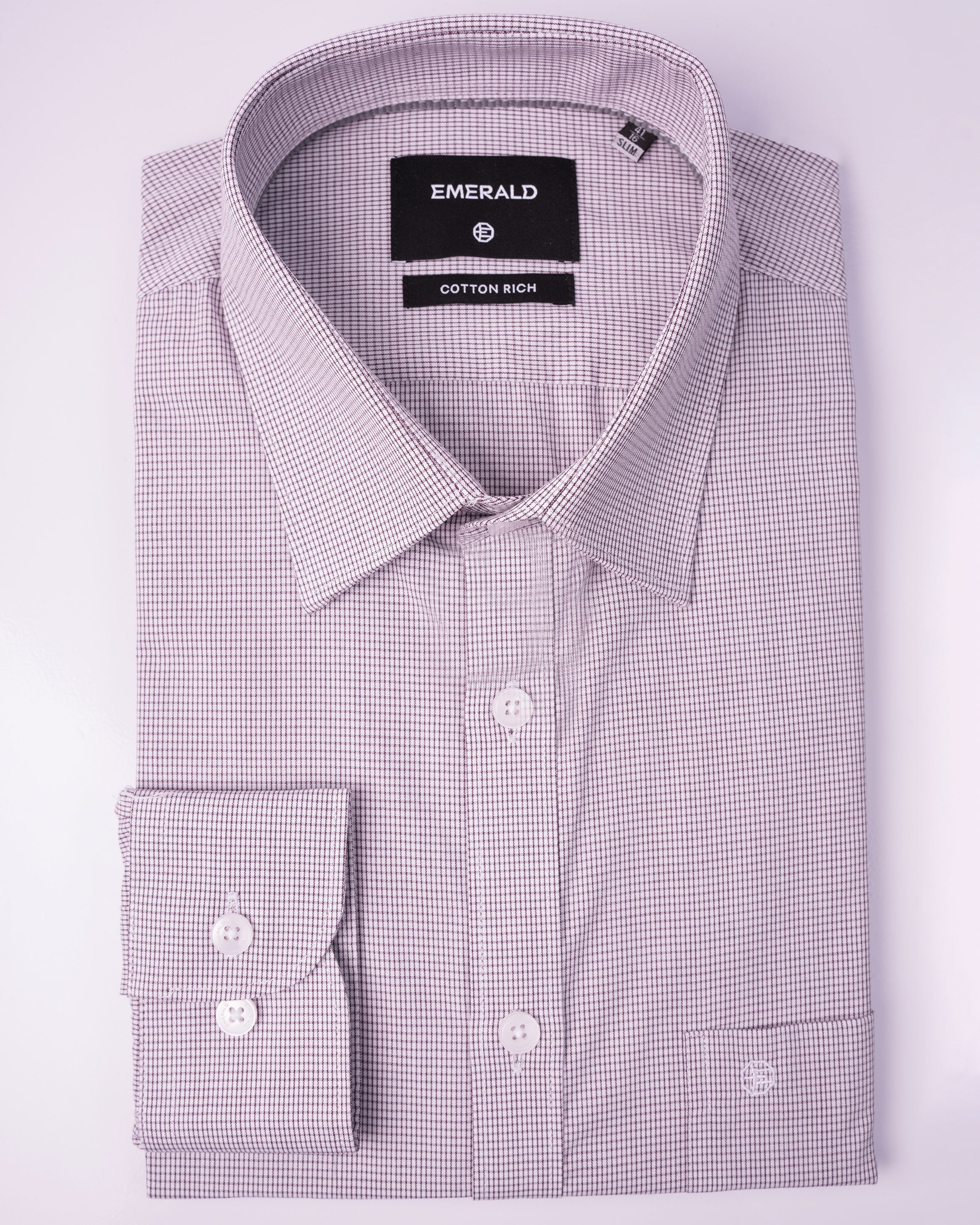 EMERALD FORMAL MICRO CHECKS SLIM FS-Brown Macaroon
