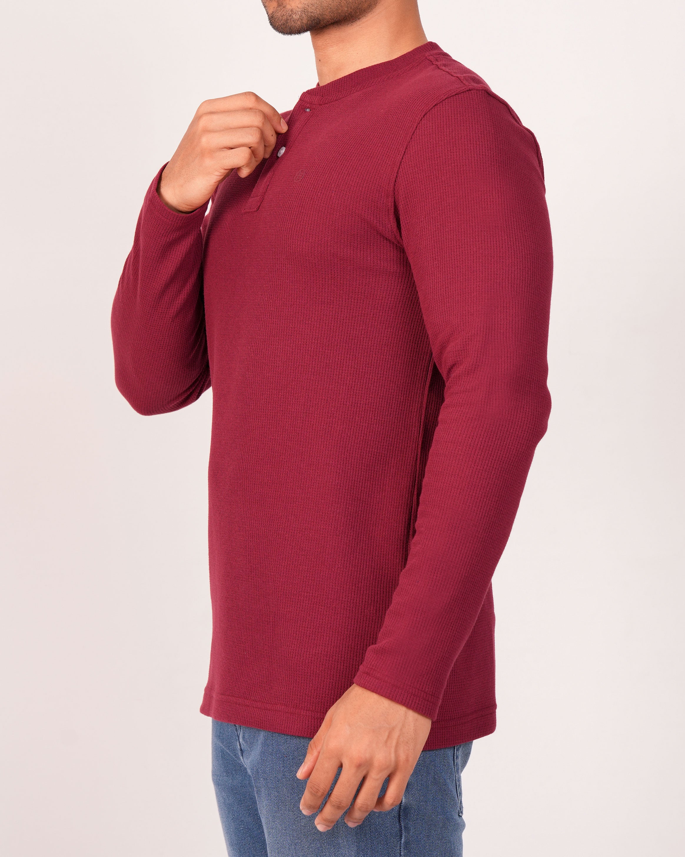Emerald Henley Dobby Slim Fit-Persian Red