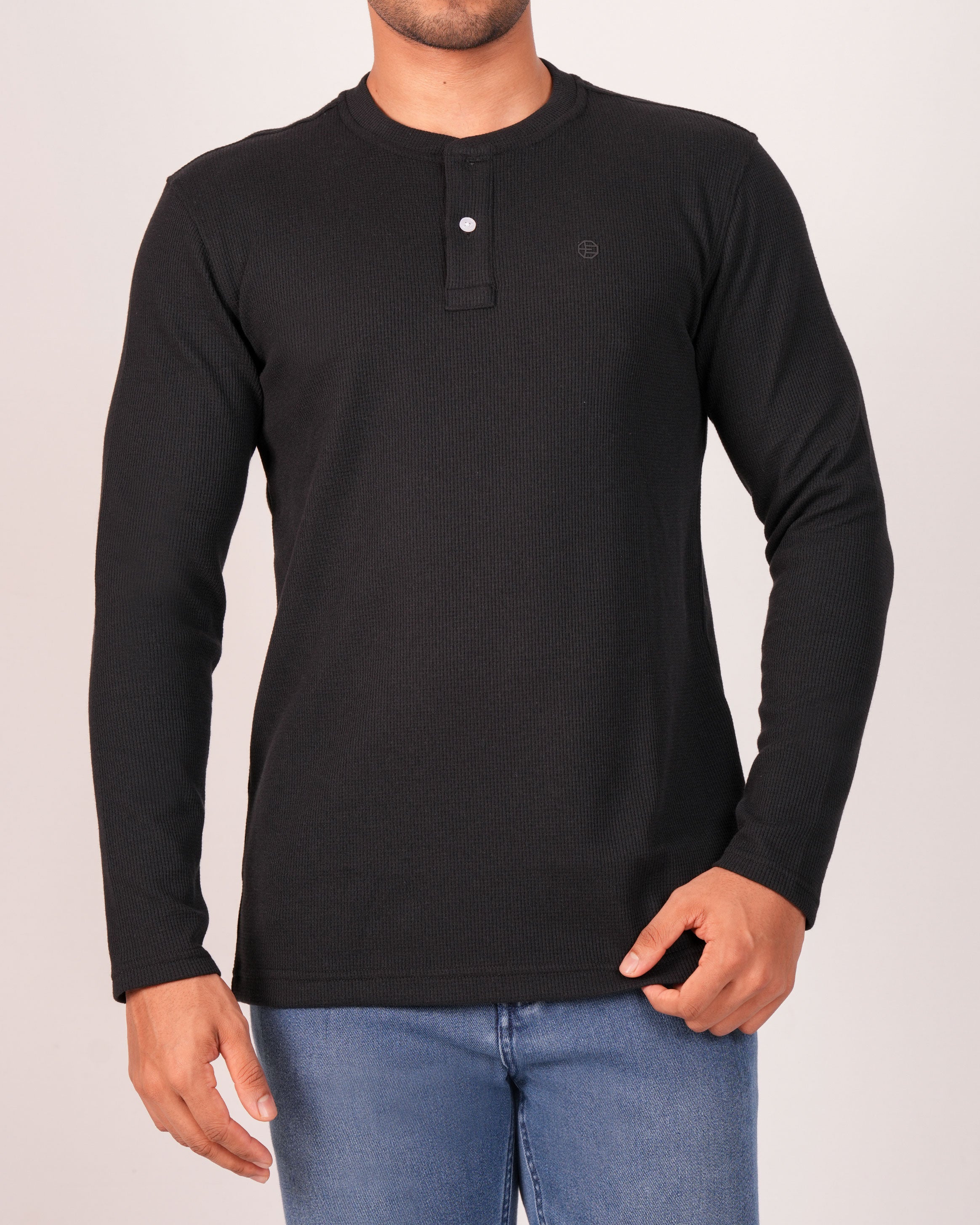 Emerald Henley Dobby Slim Fit-Black