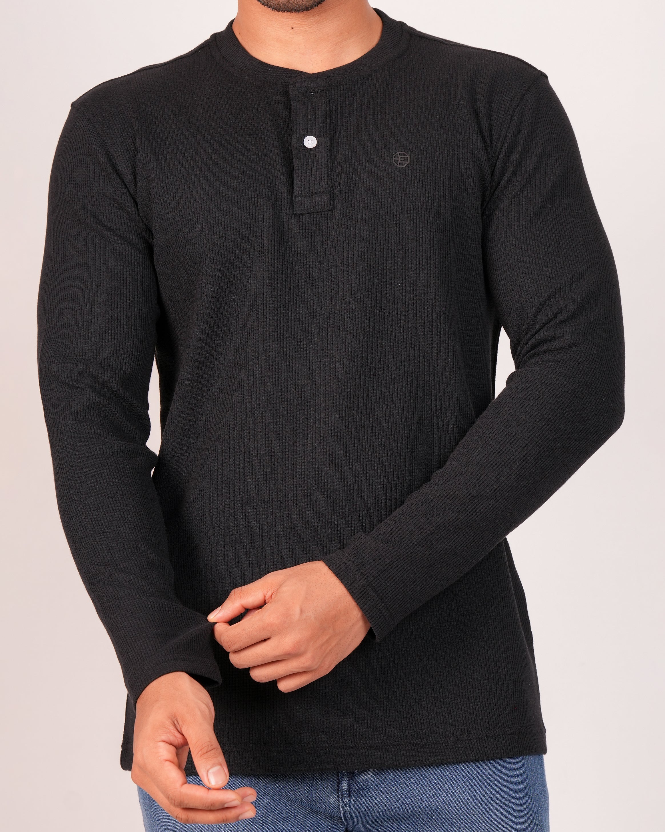 Emerald Henley Dobby Slim Fit-Black