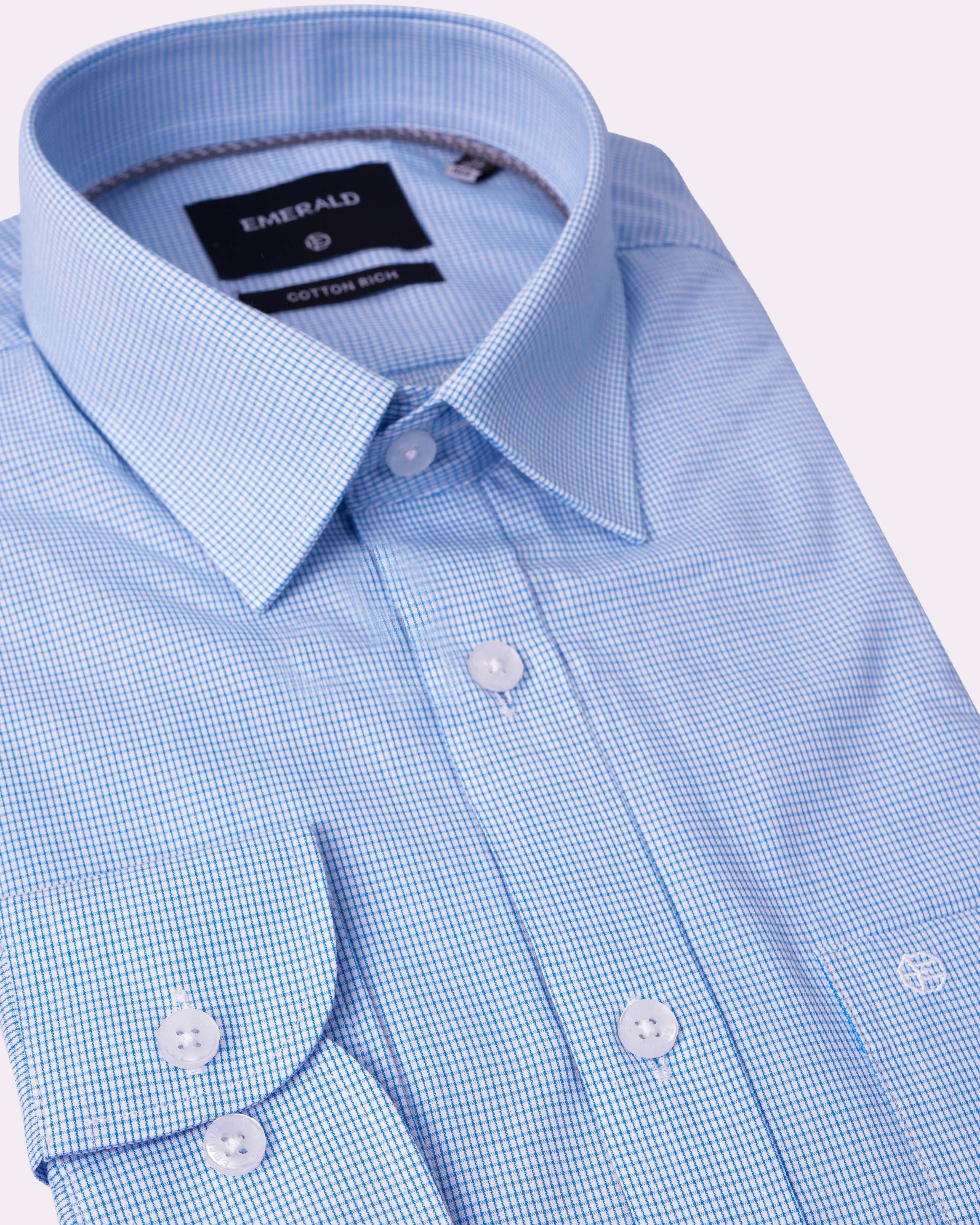 Emerald Corporate Micro Checks Regular Fit-Cashmere Blue