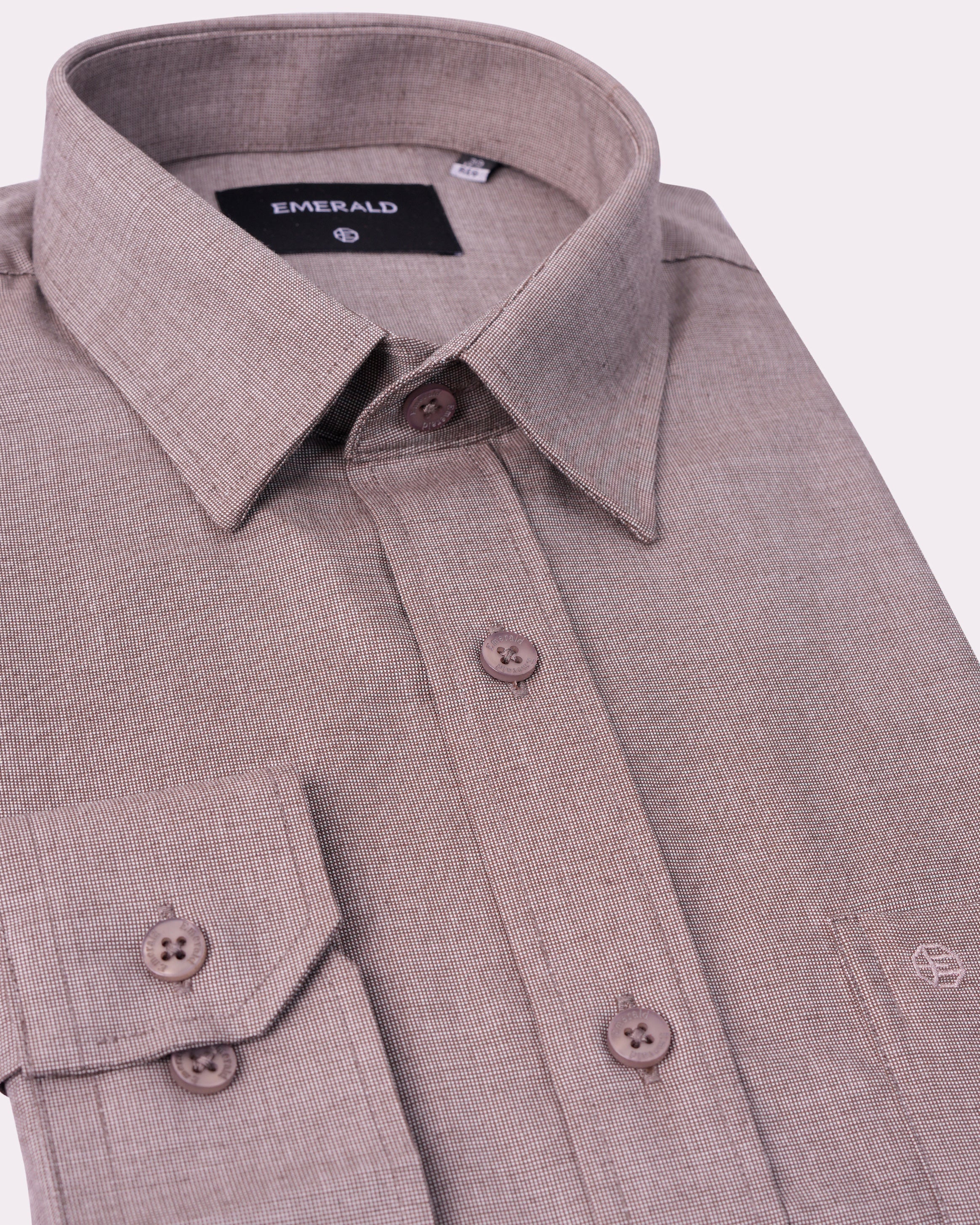 Emerald Formal Dobby Regular Fit-Brown Stucco