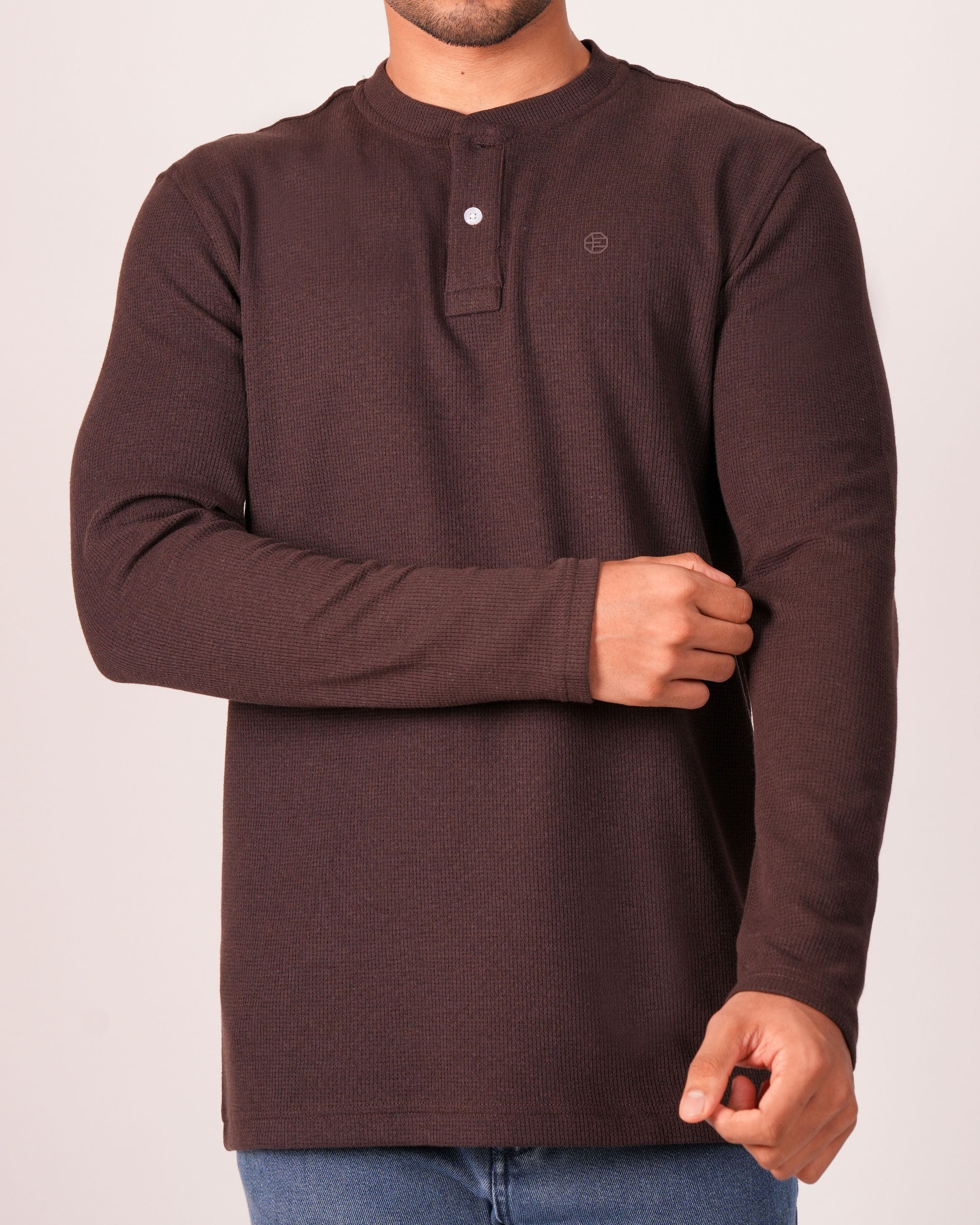 Emerald Henley Dobby Slim Fit-Deep Mahogany