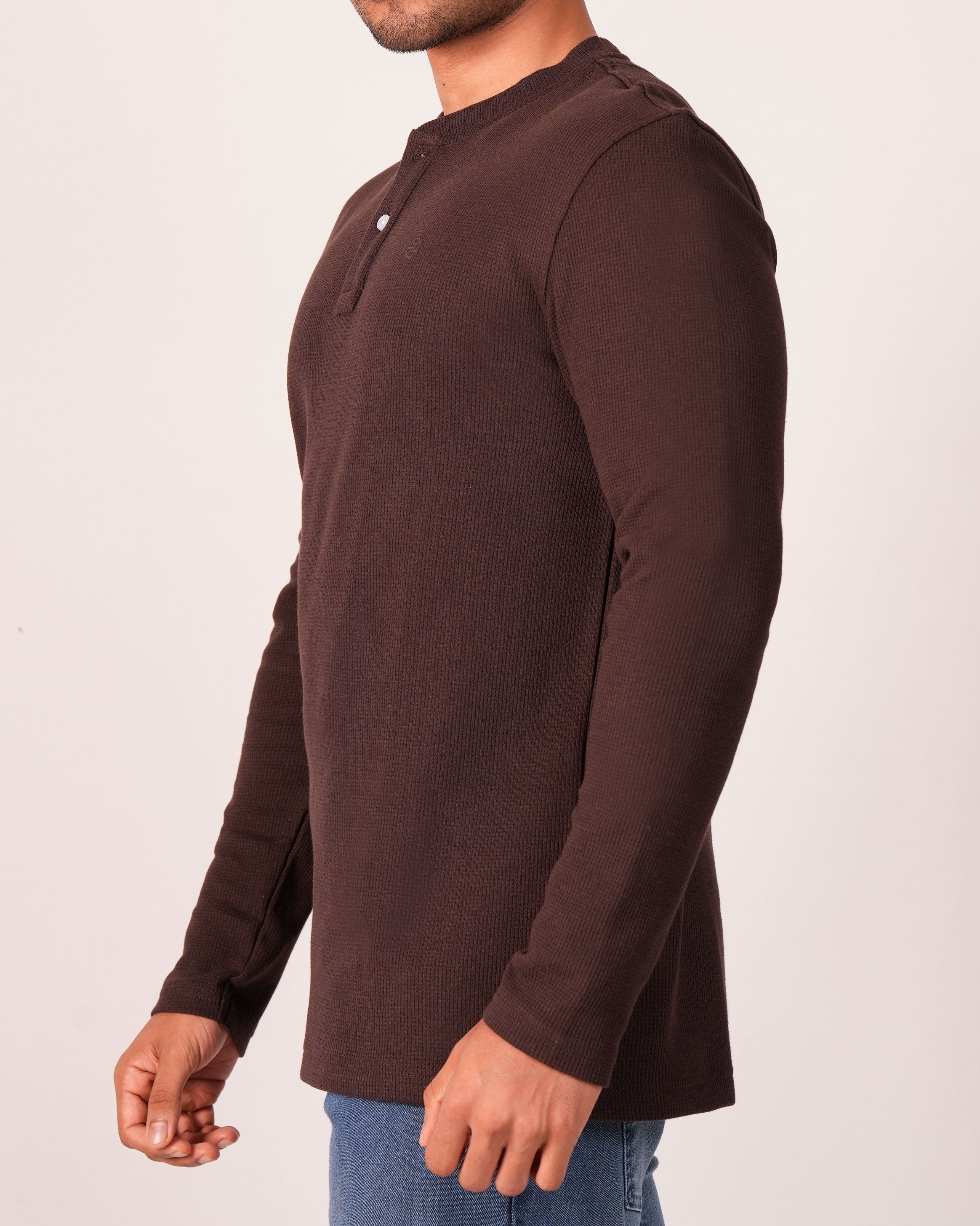 Emerald Henley Dobby Slim Fit-Deep Mahogany