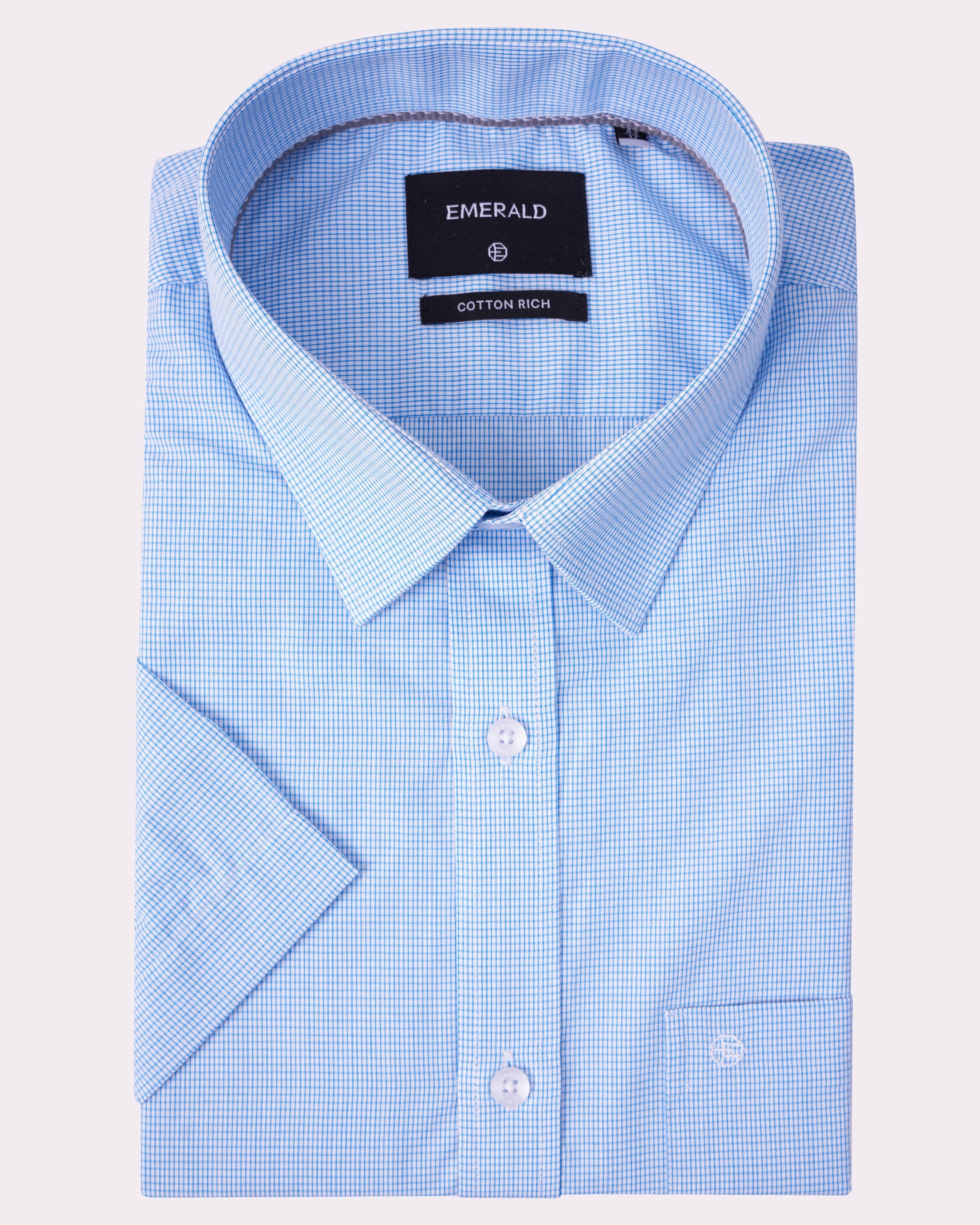 Emerald Corporate Micro Check Comfort Fit-Cashmere Blue