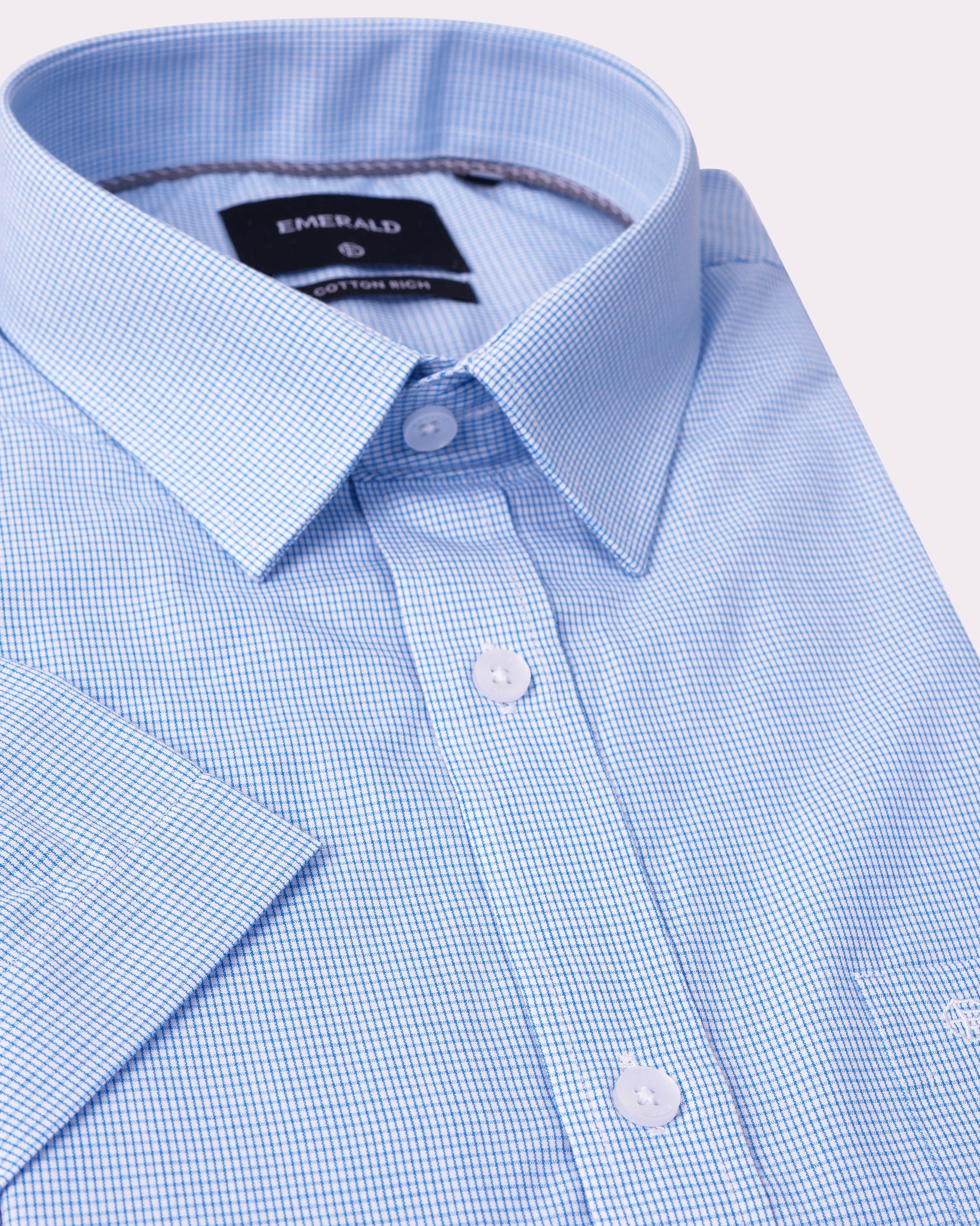 Emerald Corporate Micro Check Comfort Fit-Cashmere Blue