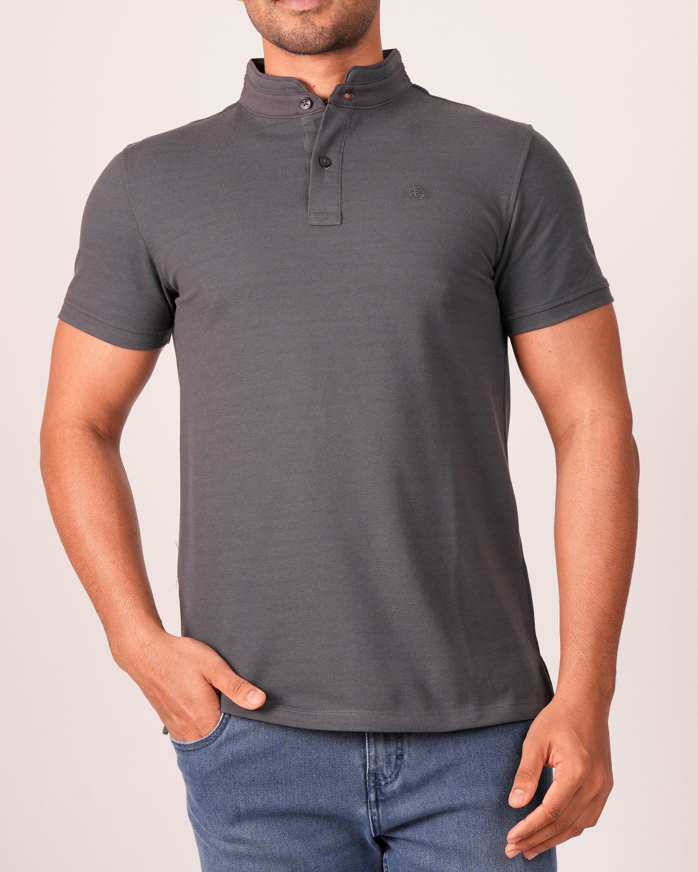 Emerald Polo Tunic Collar Slim - FOLKSTONE GREY