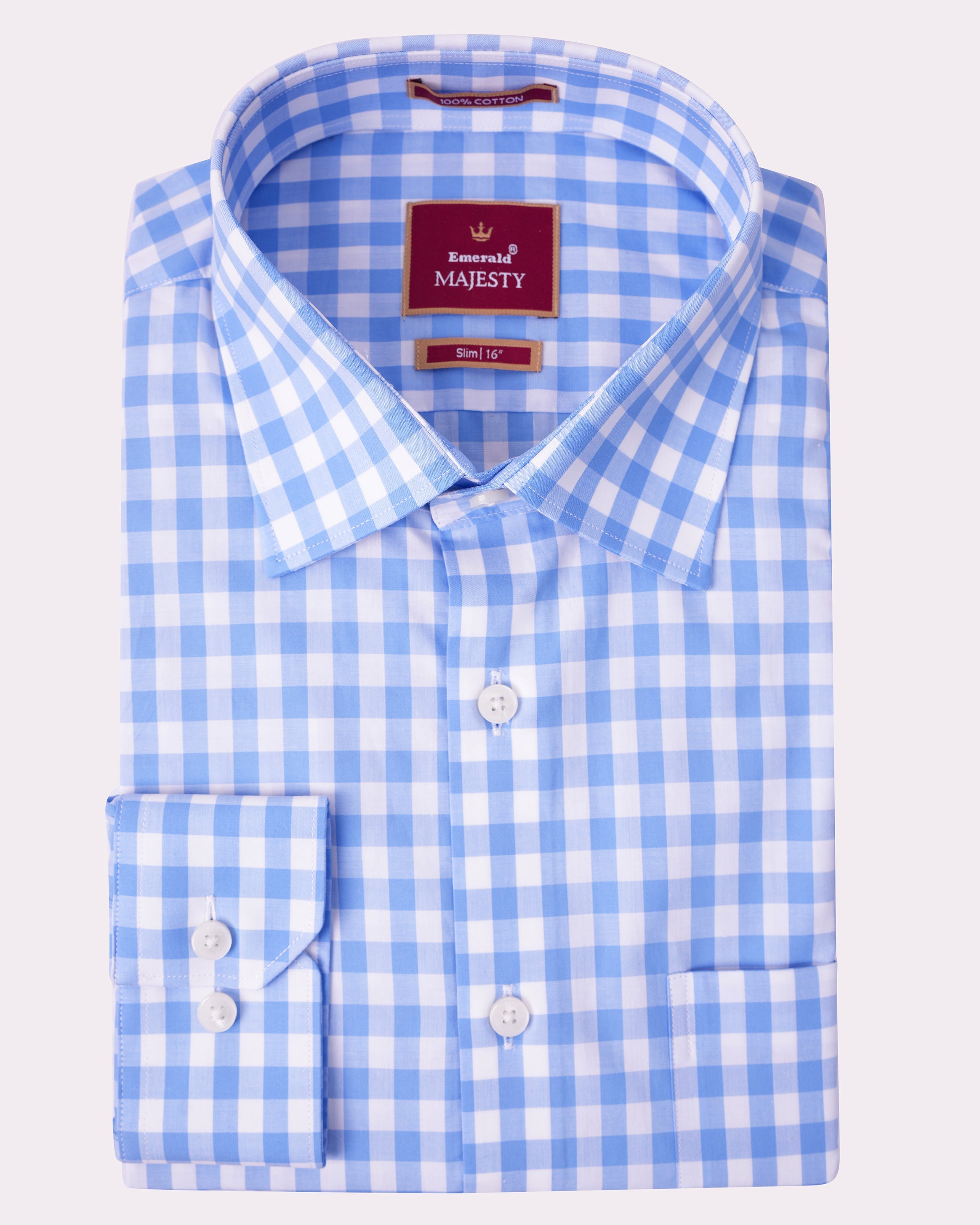 Emerald Majesty Checks Slim Fit-Cashmere Blue