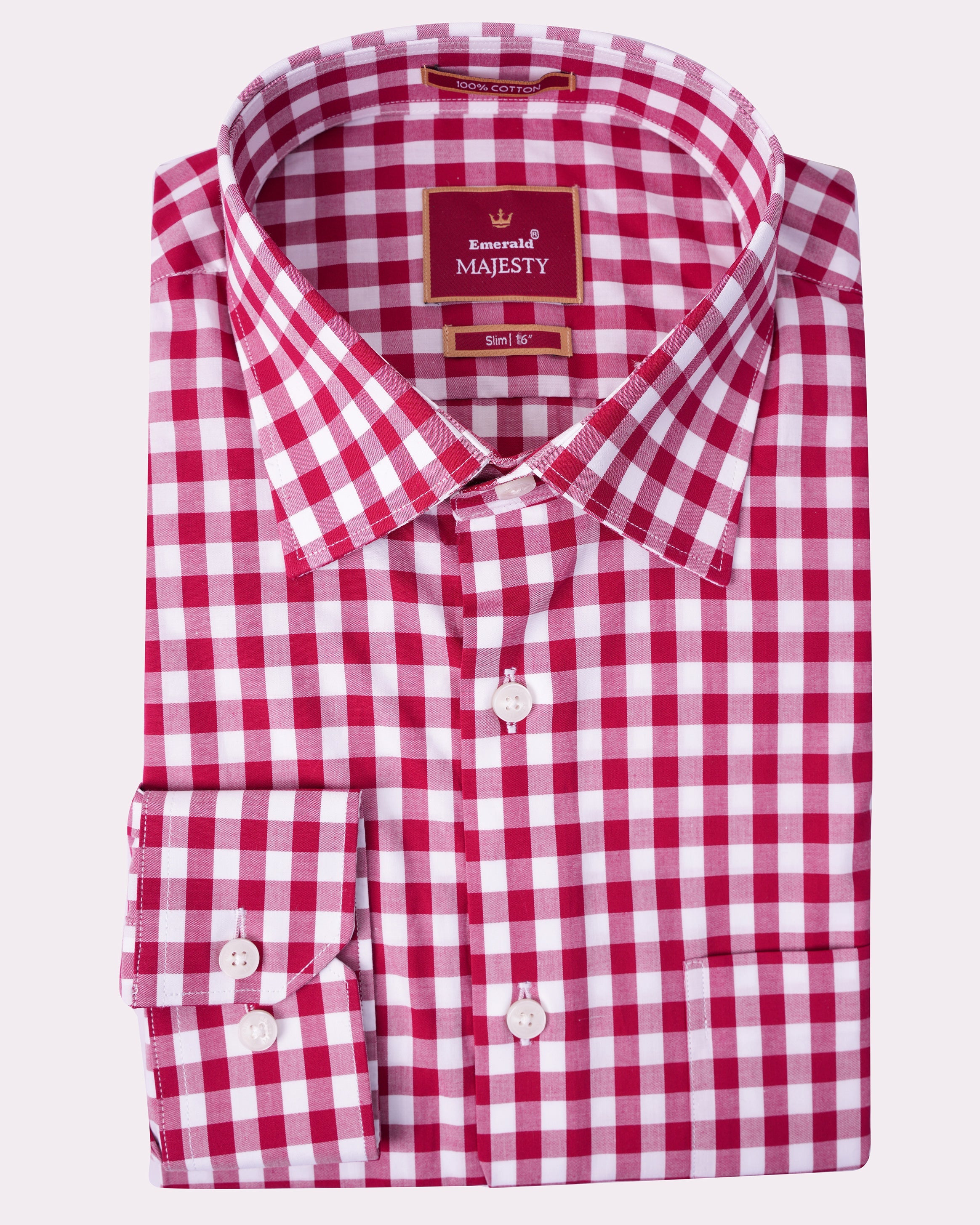 Emerald Majesty Checks Slim Fit-Tango Red