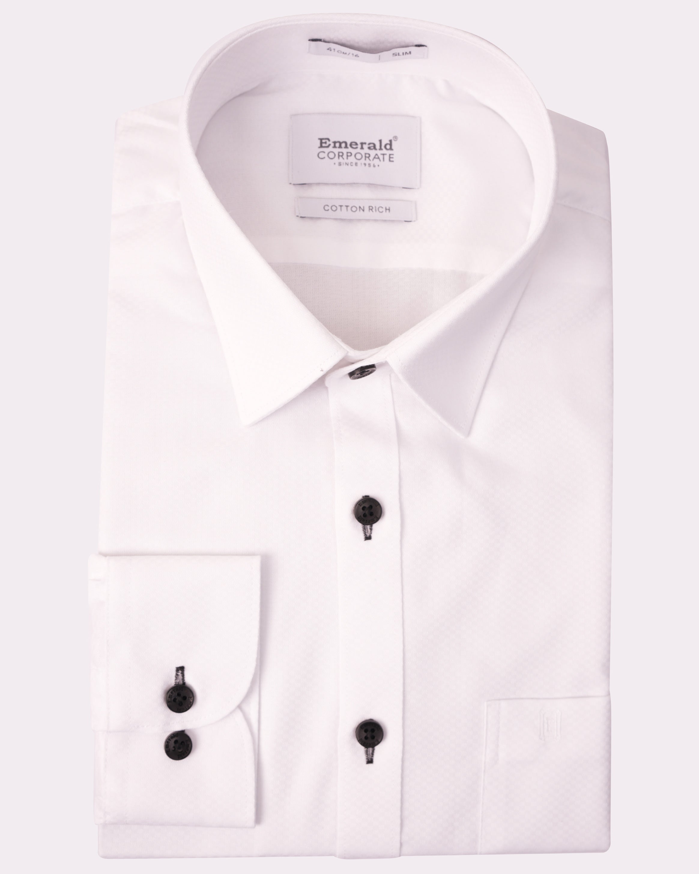 Emerald Corporate Dobby Slim Black Button Slim Fit-White Asparagus