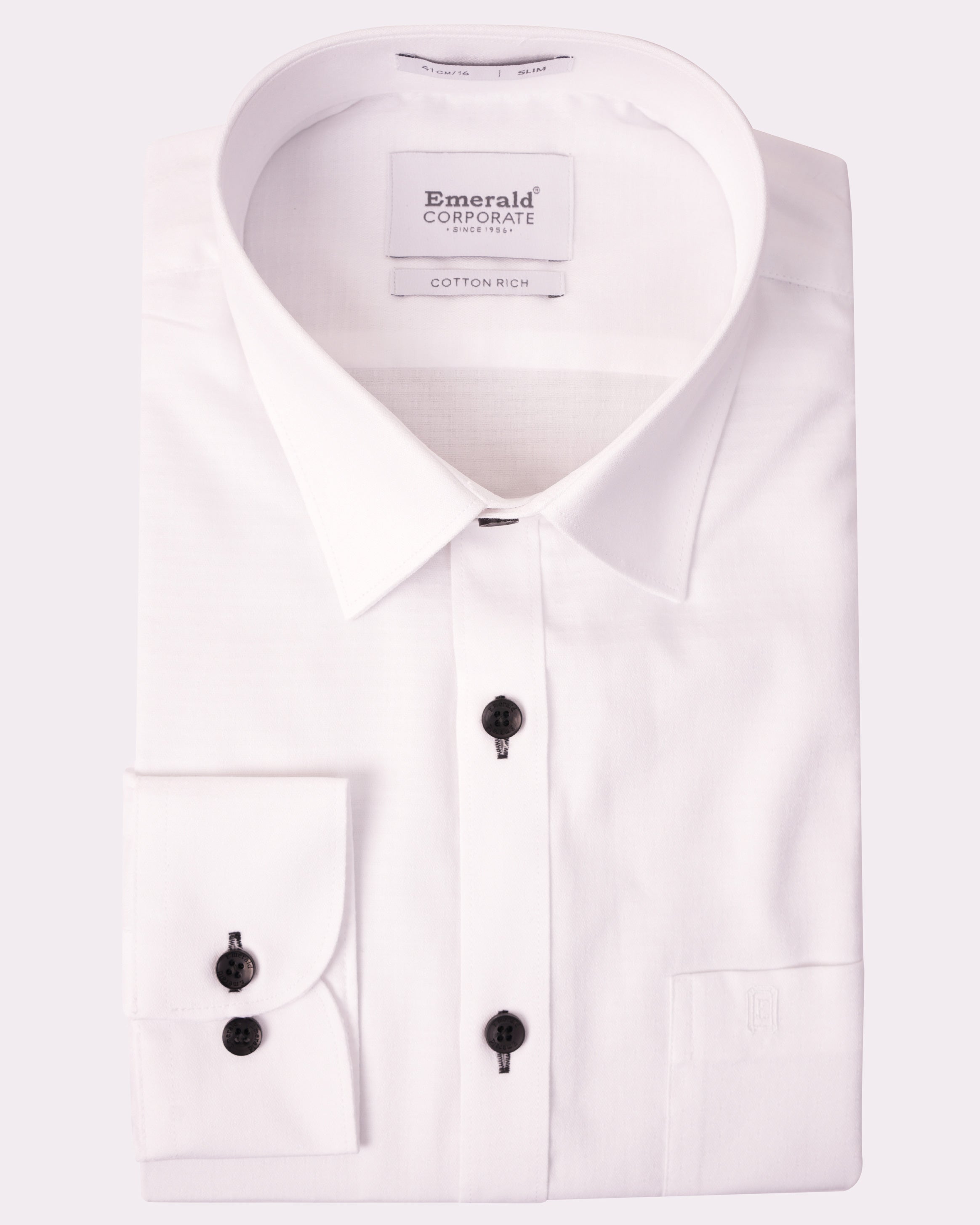 Emerald Corporate Dobby Slim Black Button Slim Fit-Bone White