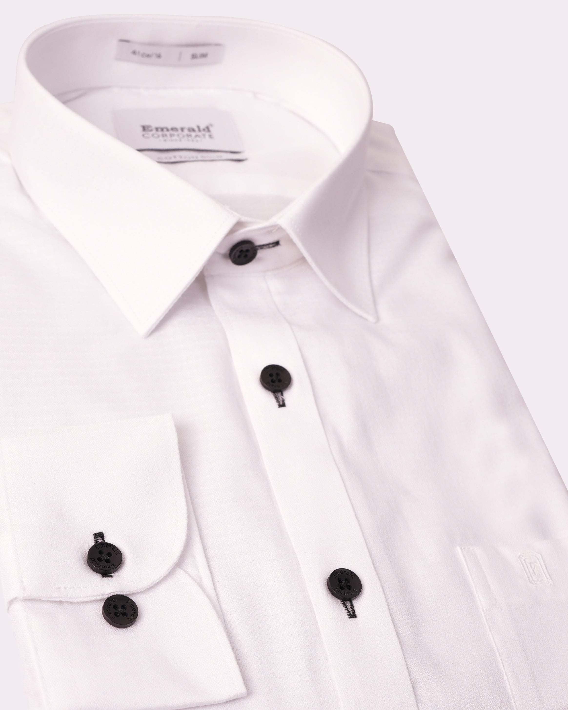 Emerald Corporate Dobby Slim Black Button Slim Fit-Bone White