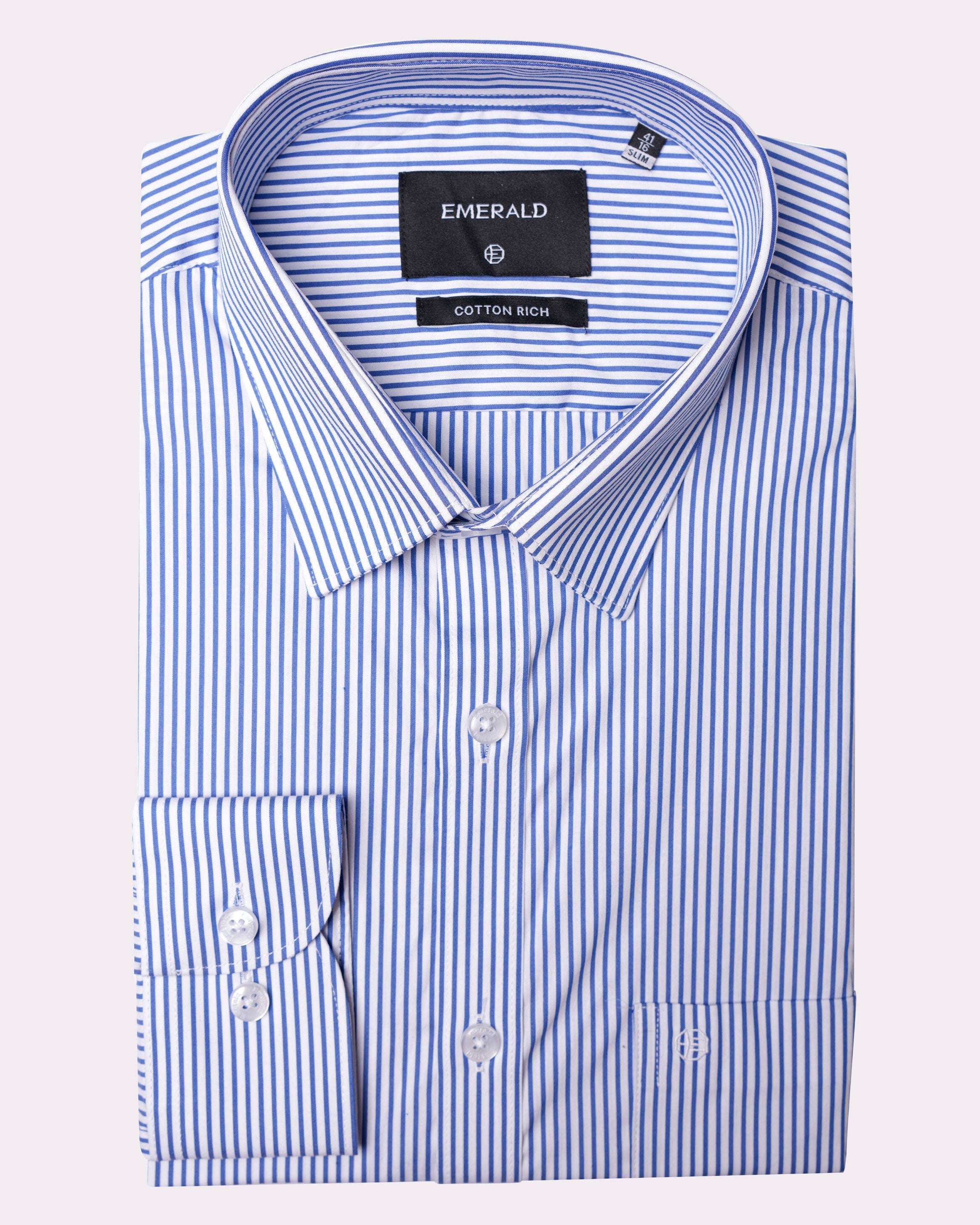 Emerald Formal Stripe Slim Fit-Cashmere Blue