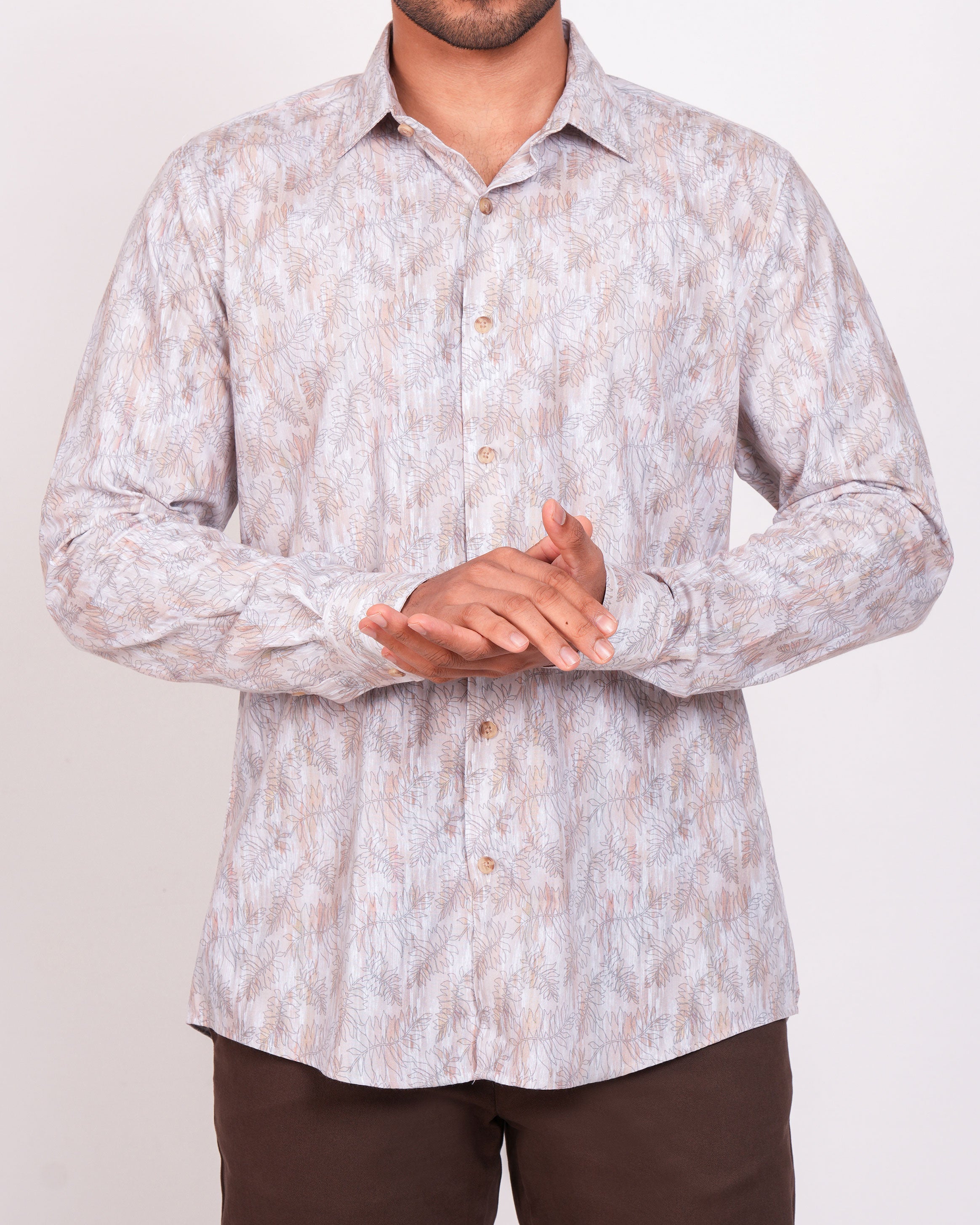Emerald Casual Printed Slim Fit-Brown Doeskin