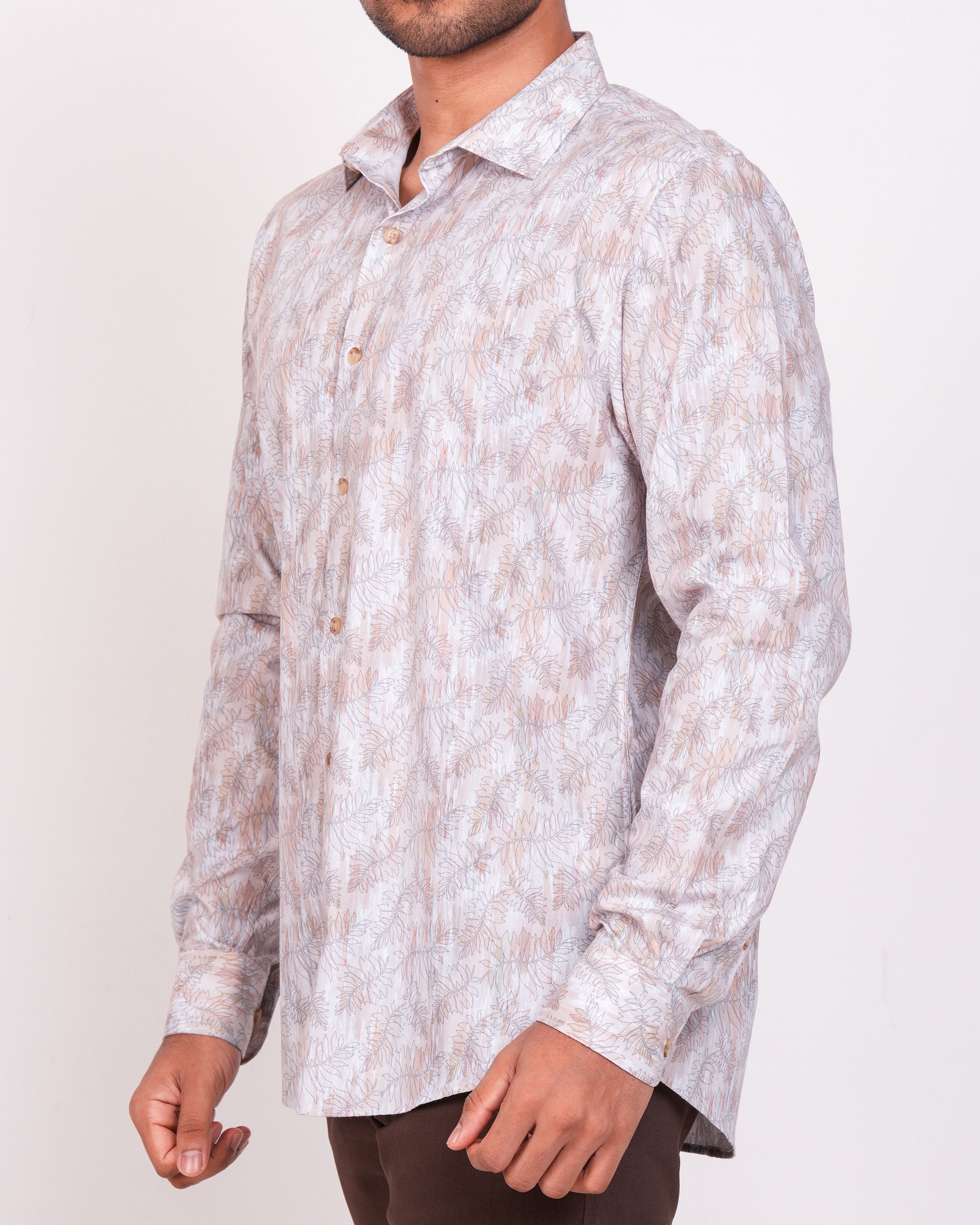 Emerald Casual Printed Slim Fit-Brown Doeskin