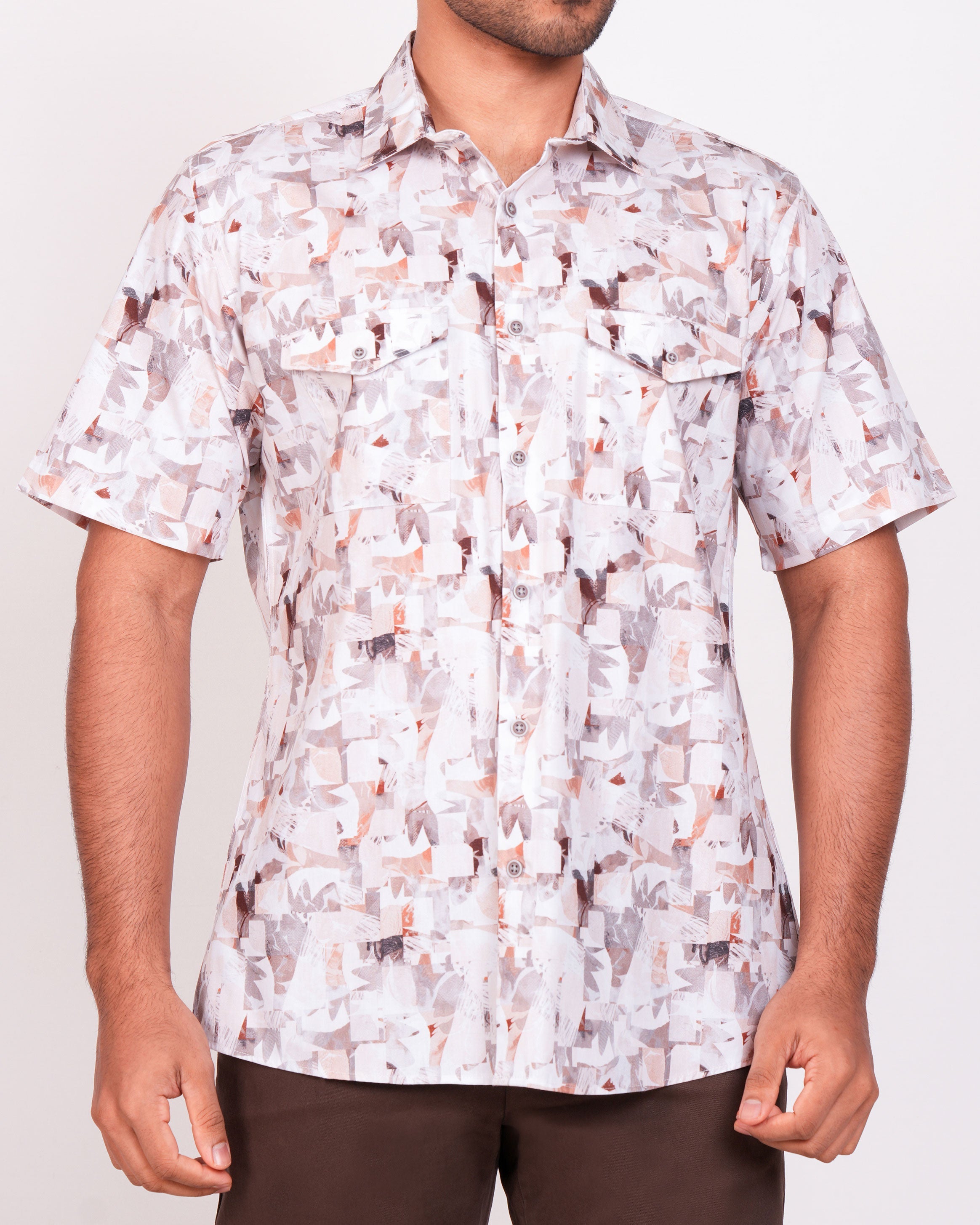 Emerald Casual Printed Slim Fit-Brown Cork