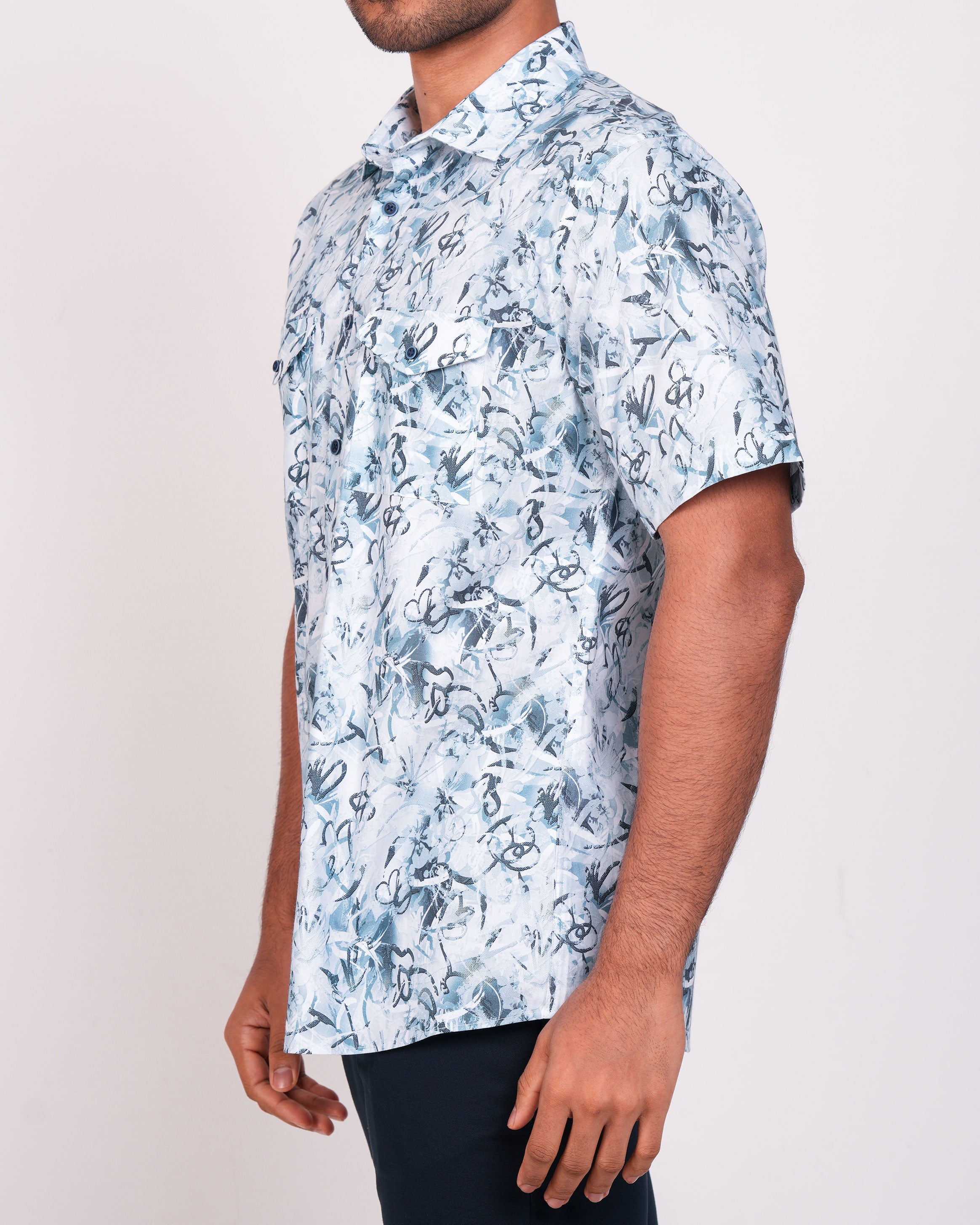 Emerald Casual Printed Slim Fit-Aegean Blue