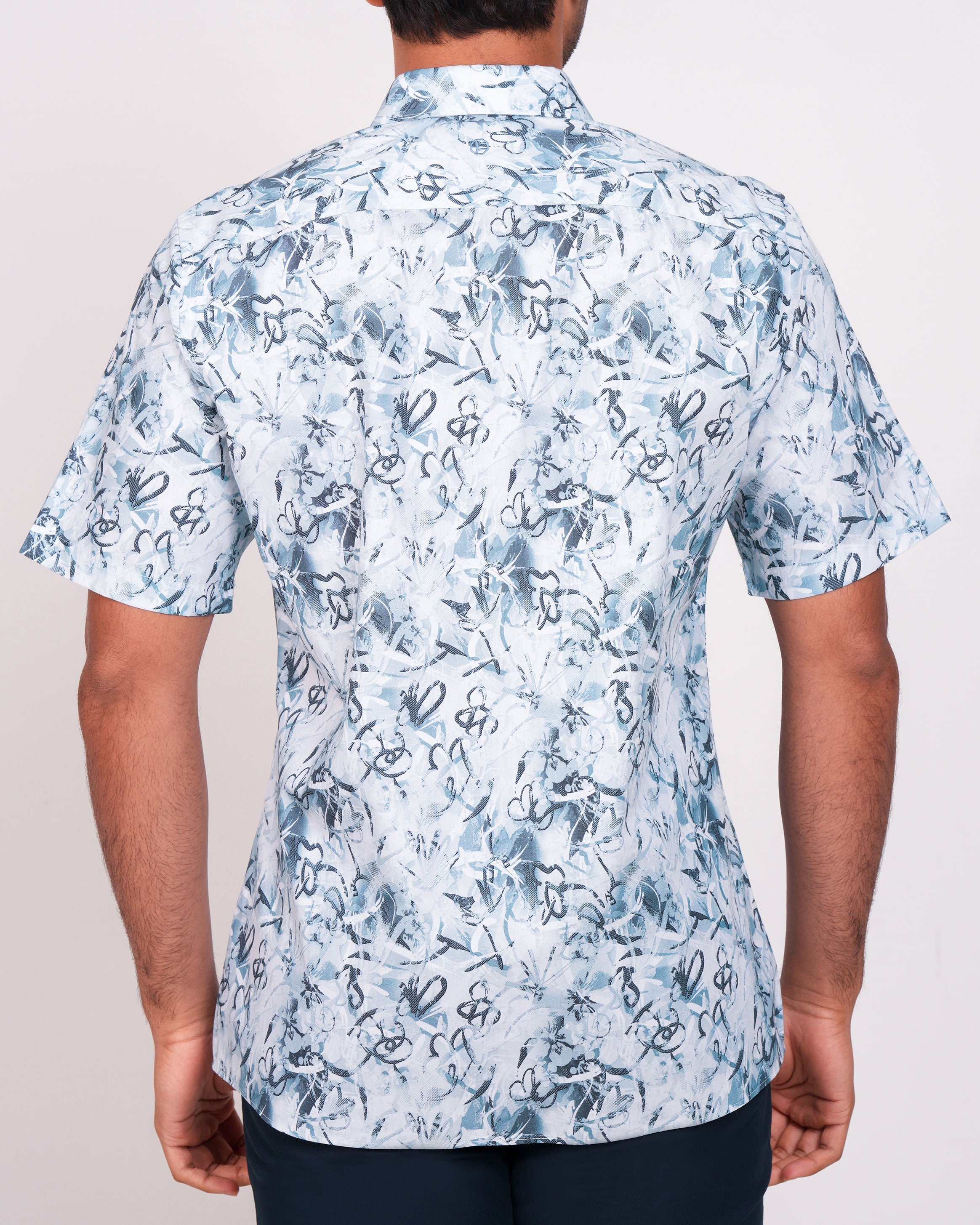 Emerald Casual Printed Slim Fit-Aegean Blue